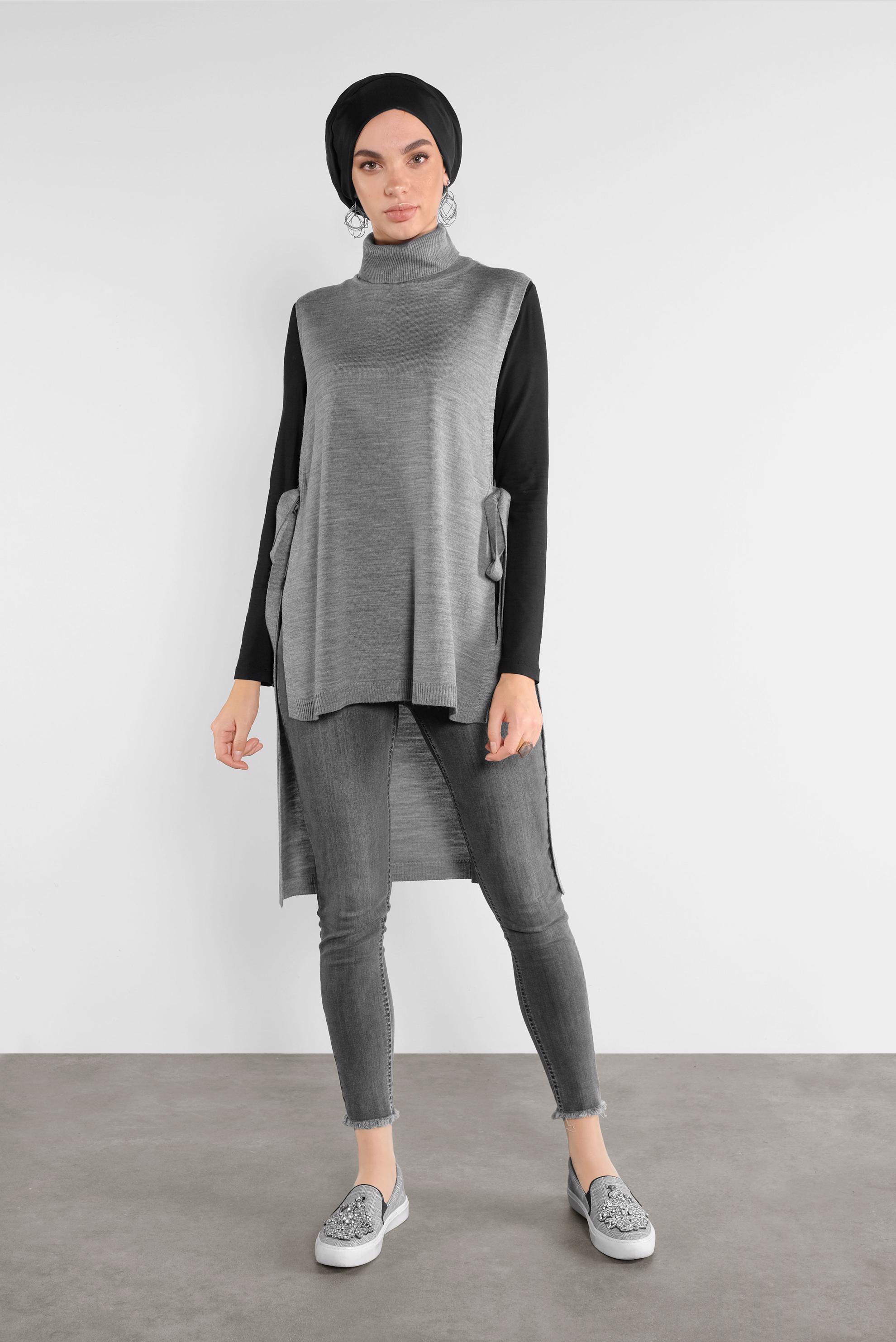 Vêtements hijab GRIS GILET EN MAILLE NOUÉ 41073 