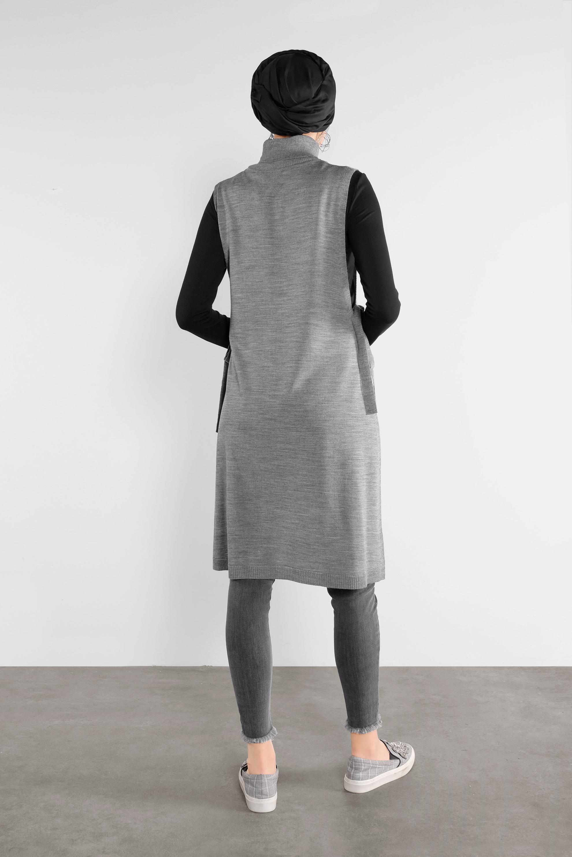 Vêtements hijab GRIS GILET EN MAILLE NOUÉ 41073 