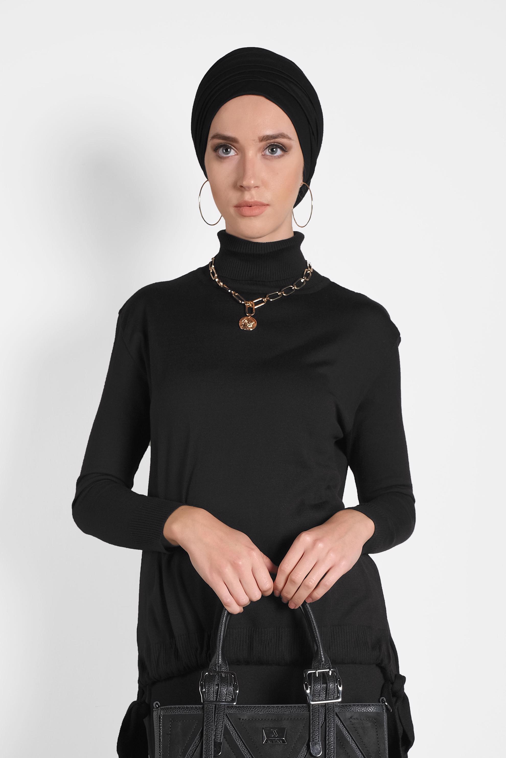 Hijab clothing BLACK SMOCKED KNIT SKIRT SUIT 40039 