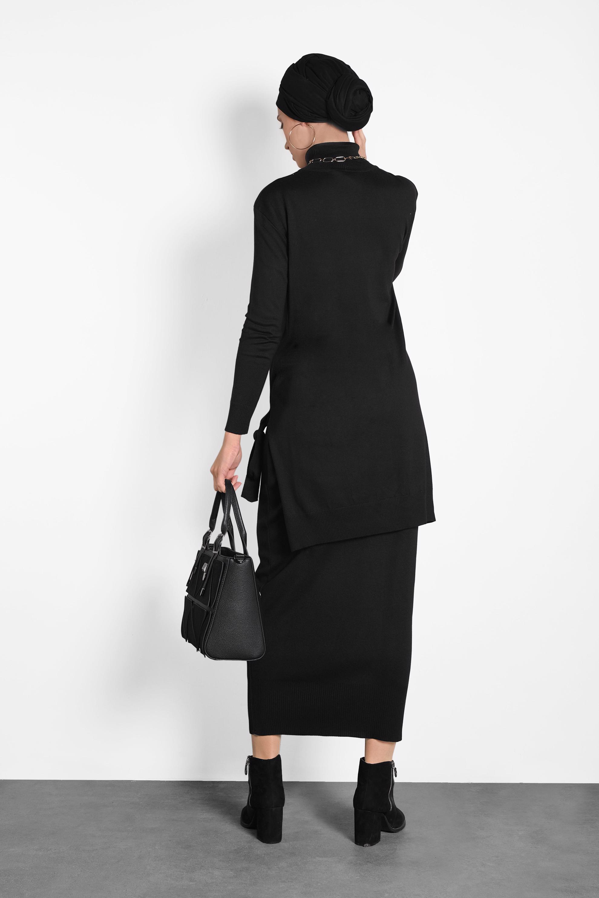 Hijab clothing BLACK SMOCKED KNIT SKIRT SUIT 40039 