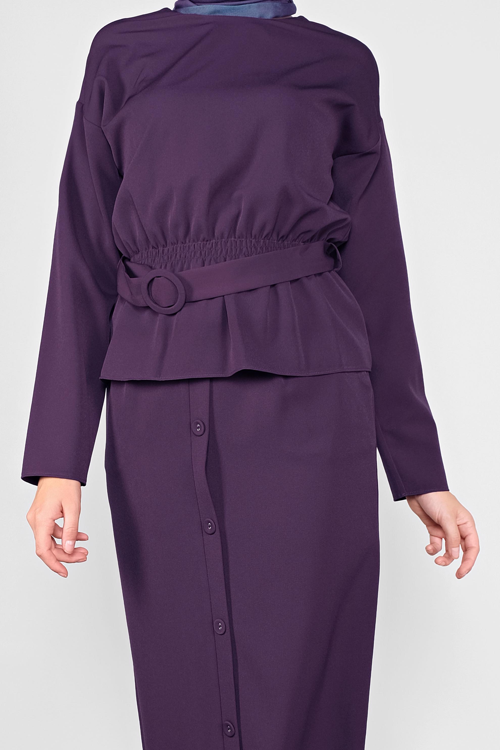 Tesettür giyim MÜRDÜM KEMERLİ DÜĞMELİ ETEKLİ TAKIM 40145