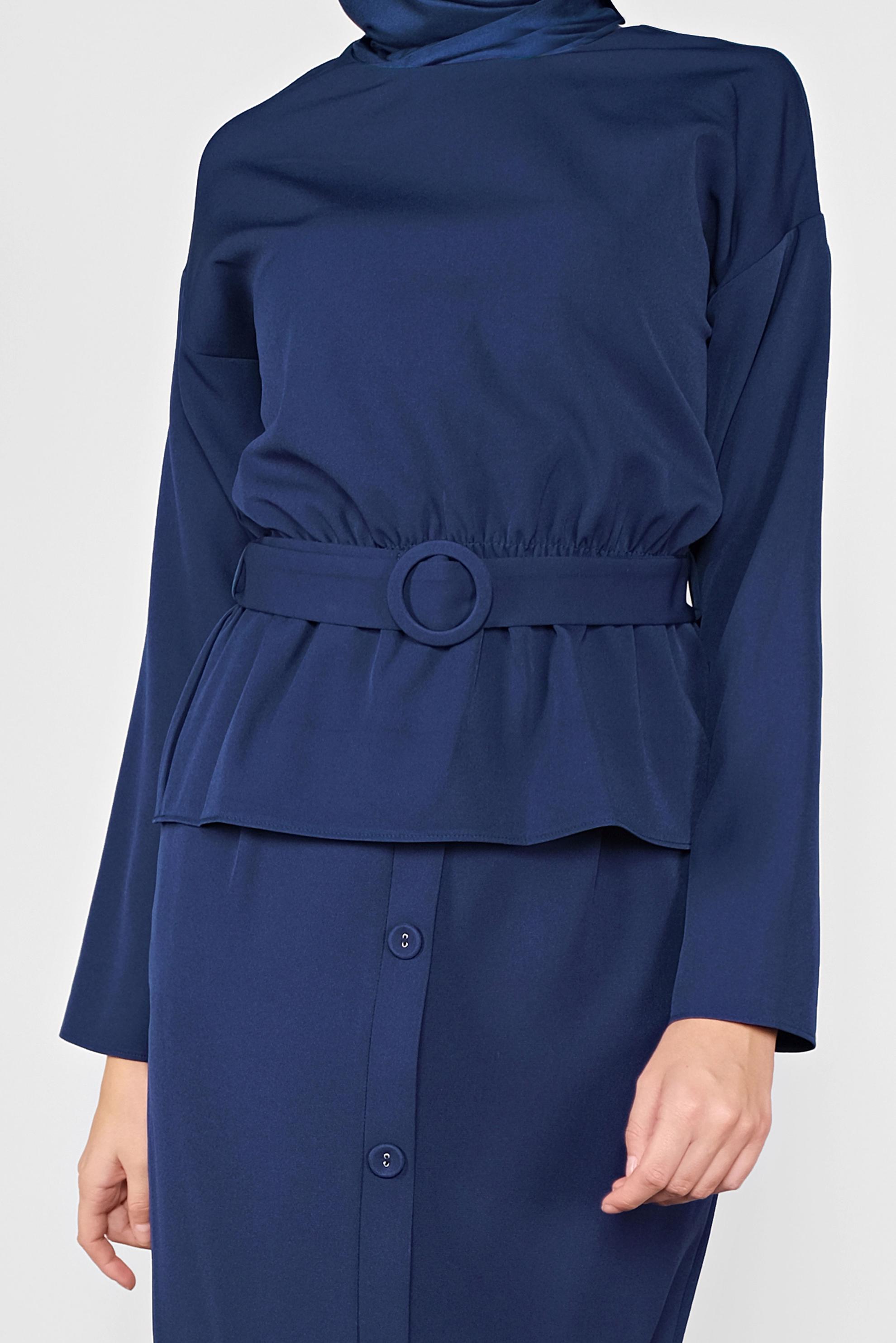 Tesettür giyim LACİVERT KEMERLİ DÜĞMELİ ETEKLİ TAKIM 40145