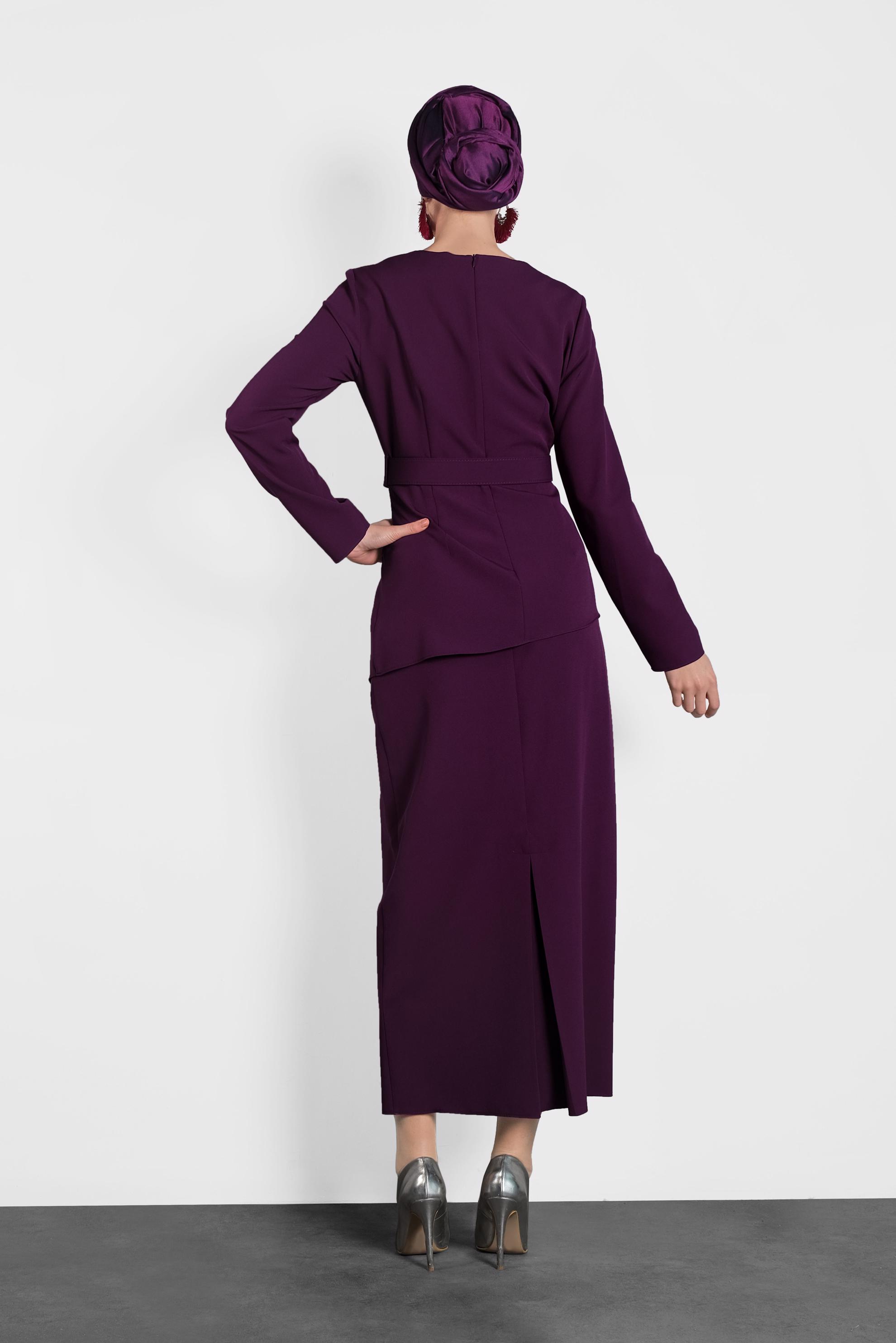Tesettür giyim MOR ASİMETRİK KESİM ETEKLİ TAKIM 40206 
