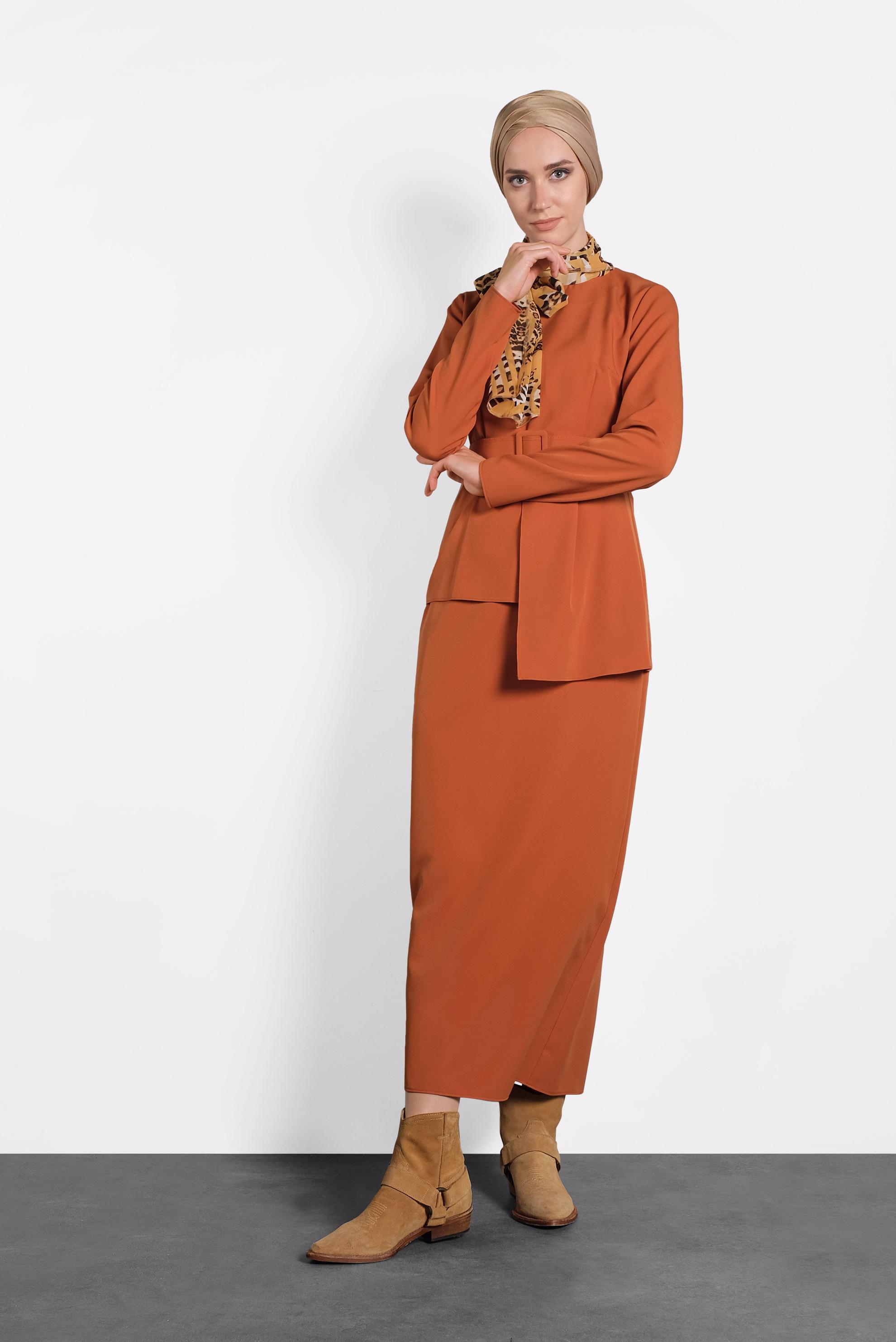 Hijab clothing ORANGE ASYMMETRIC CUT SKIRT SUIT 40206 