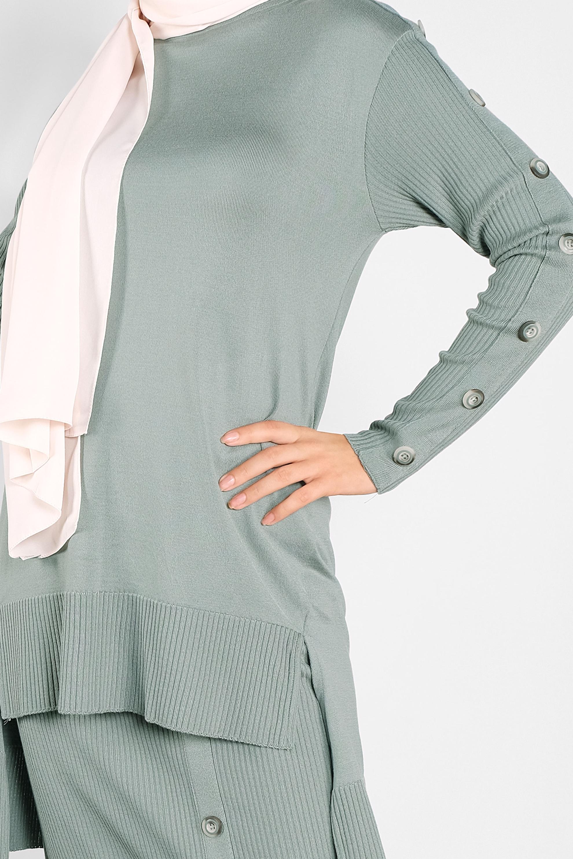 Hijab clothing GREEN BUTTONED KNIT SKIRT SUIT 41047 