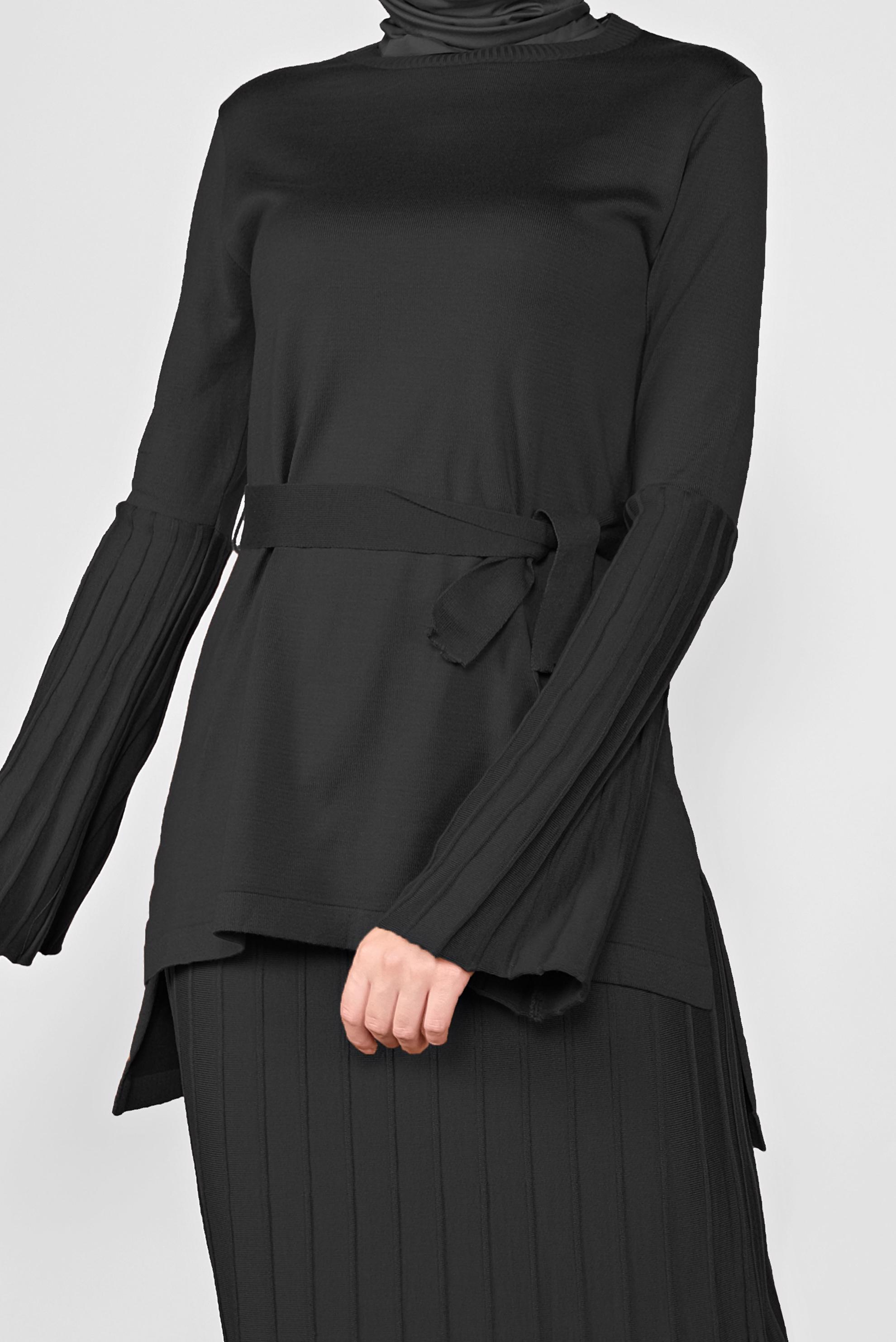 Tesettür giyim SİYAH FİTİLLİ TRİKO İKİLİ ETEKLİ TAKIM 41051