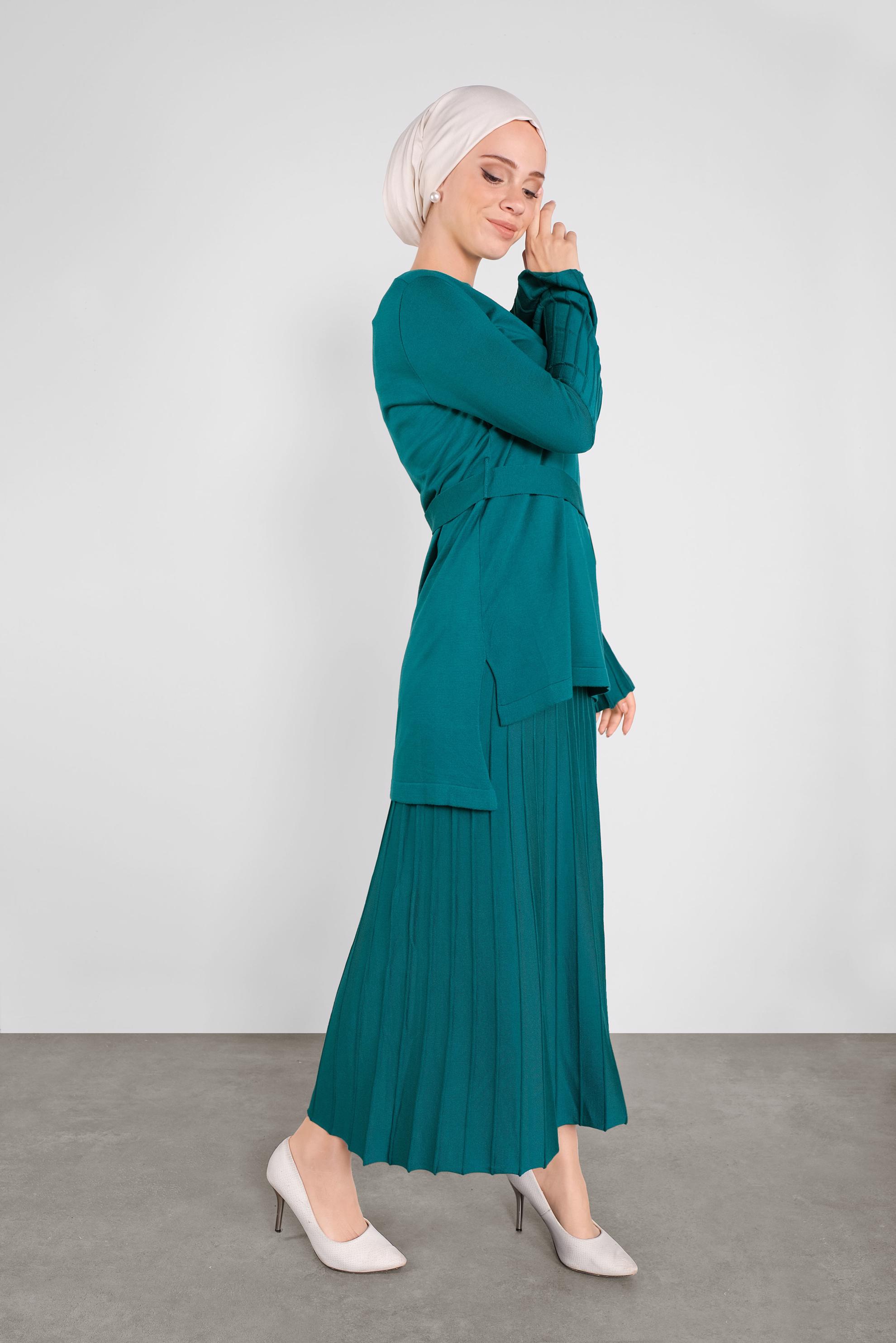 Hijab clothing BLUE RIBBED KNIT SKIRT SUIT 41051 