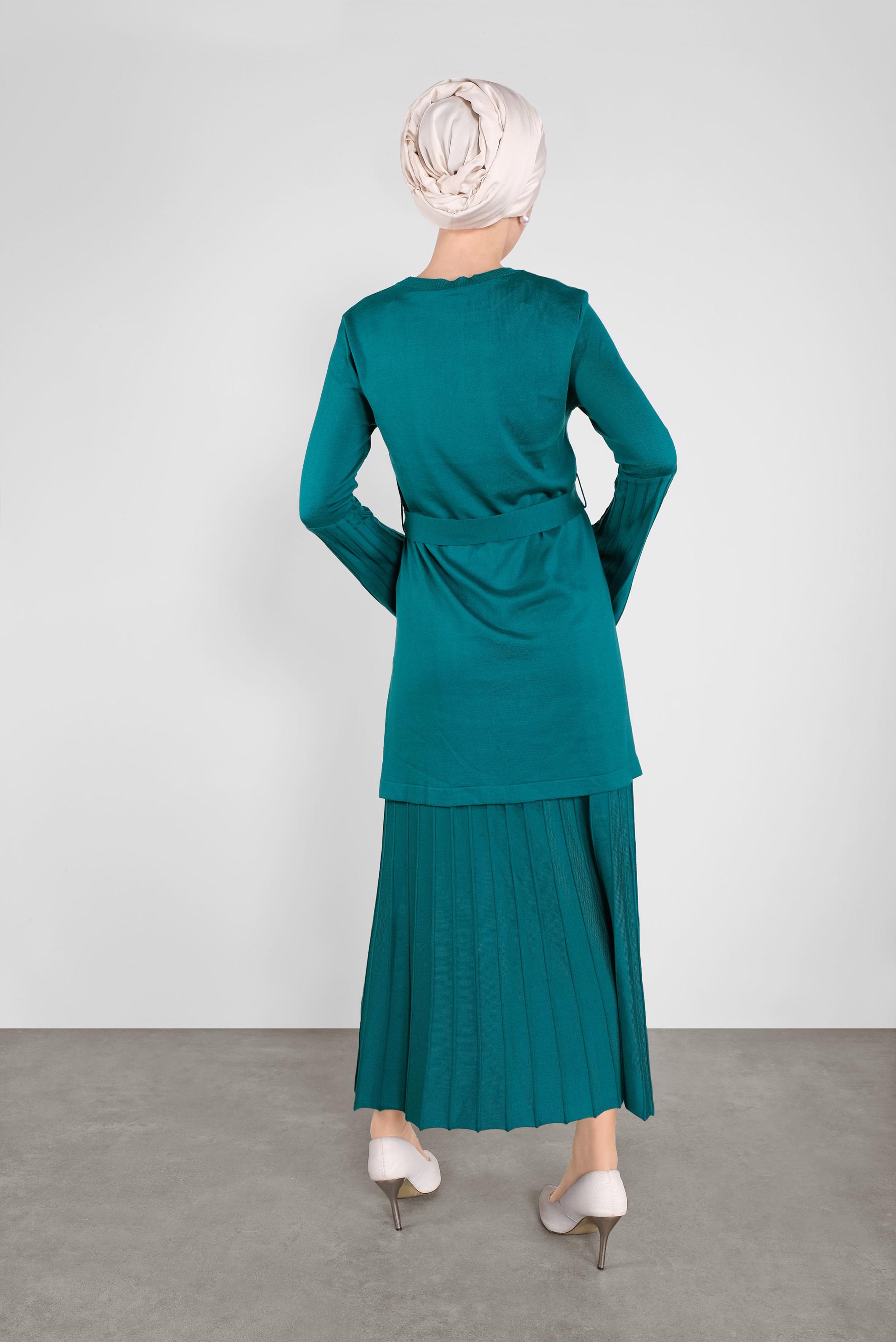 Hijab clothing BLUE RIBBED KNIT SKIRT SUIT 41051 