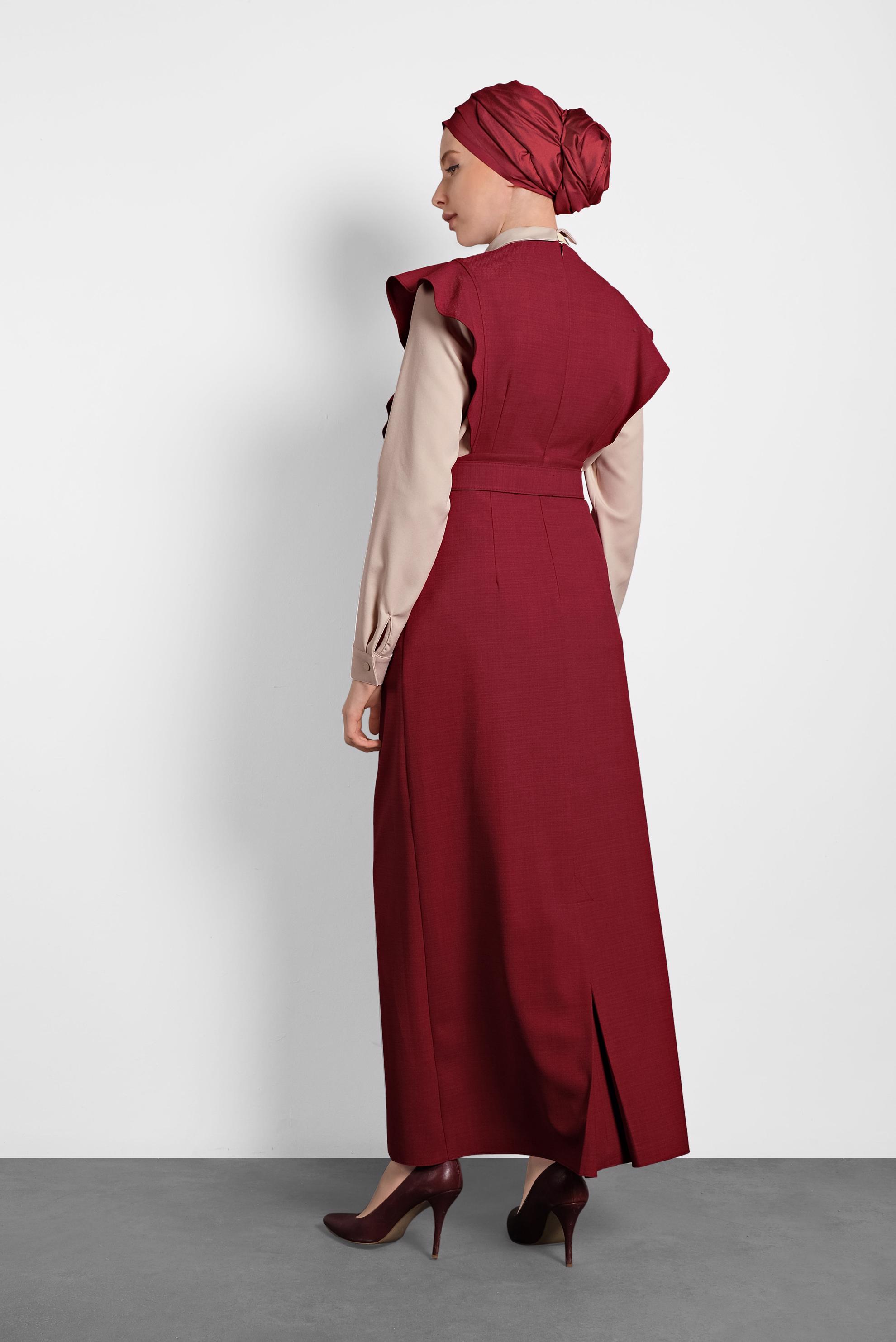 Tesettür giyim KIRMIZI FIRFIRLI ELBİSE BLUZ TAKIM 40155 