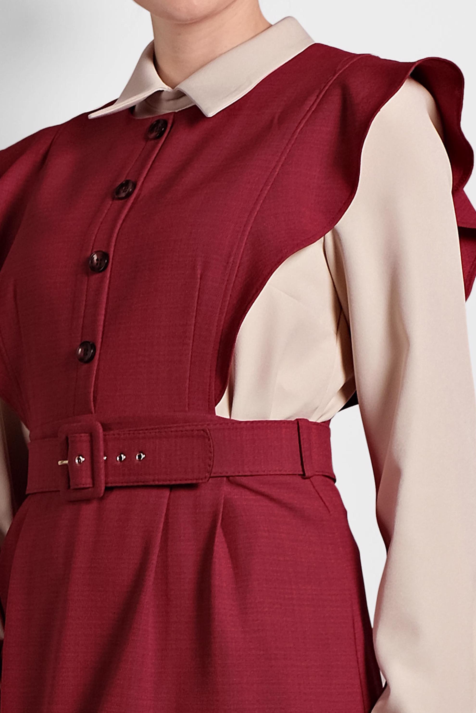 Tesettür giyim KIRMIZI FIRFIRLI ELBİSE BLUZ TAKIM 40155 