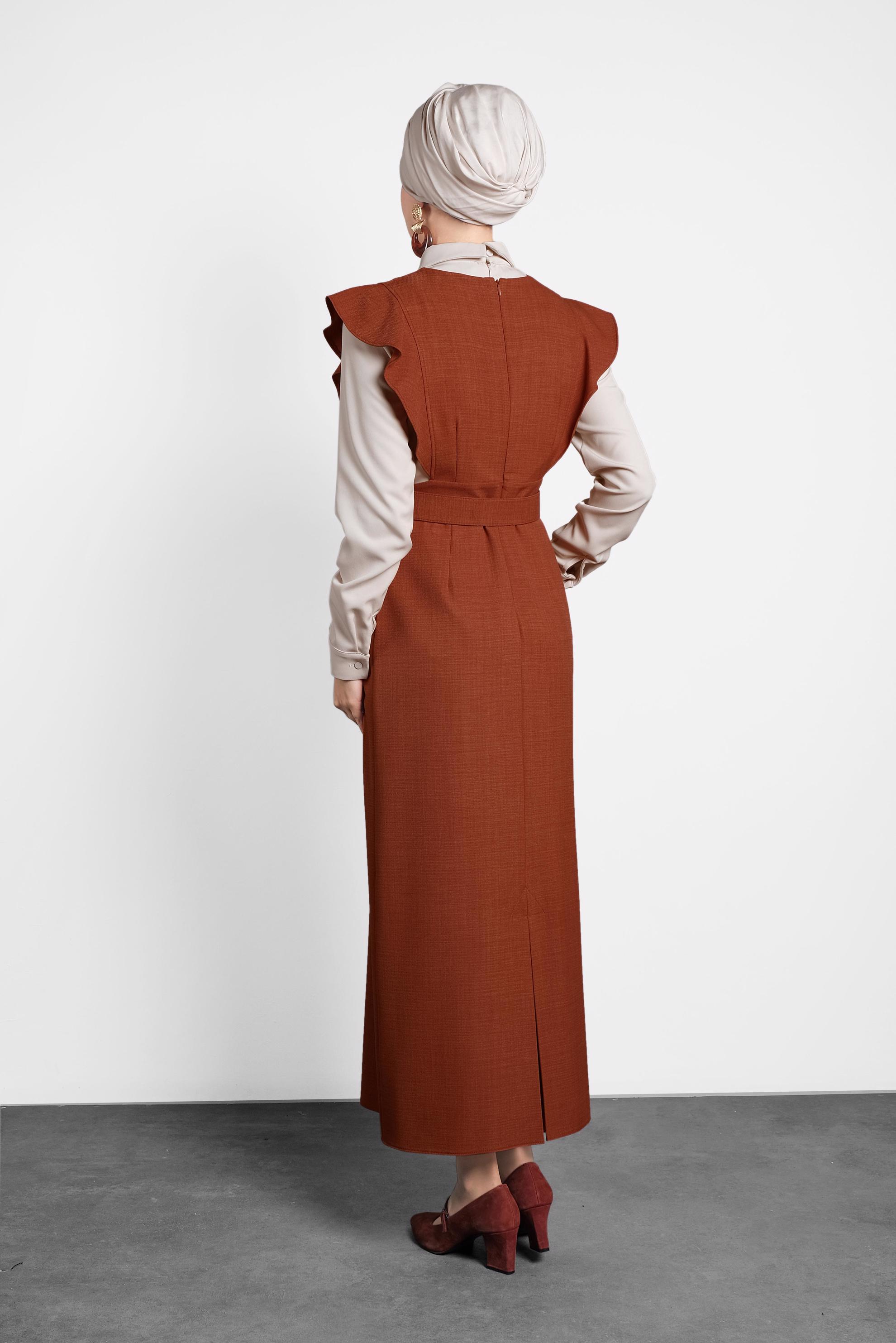 Tesettür giyim TURUNCU FIRFIRLI ELBİSE BLUZ TAKIM 40155 