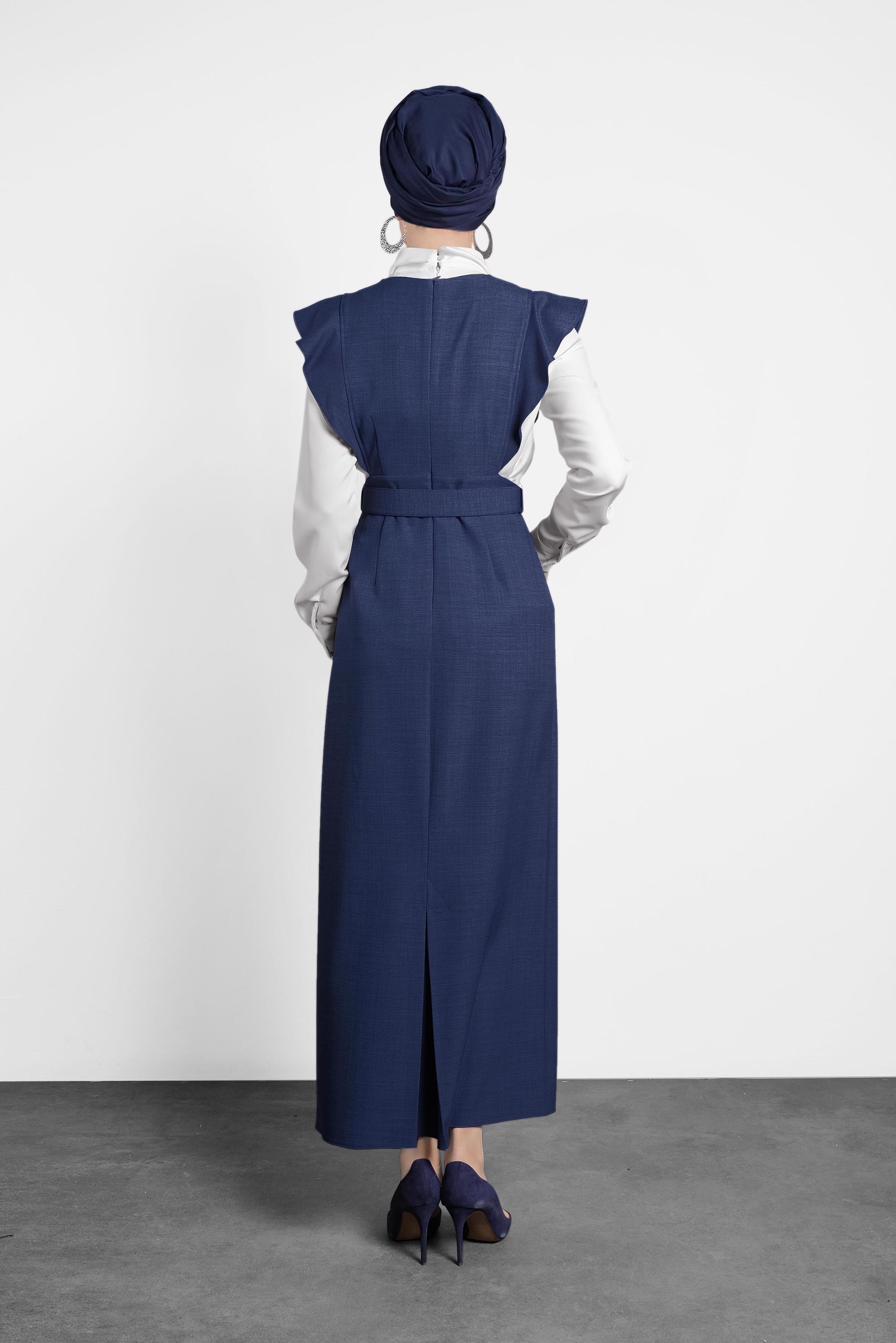 Tesettür giyim LACİVERT FIRFIRLI ELBİSE BLUZ TAKIM 40155 