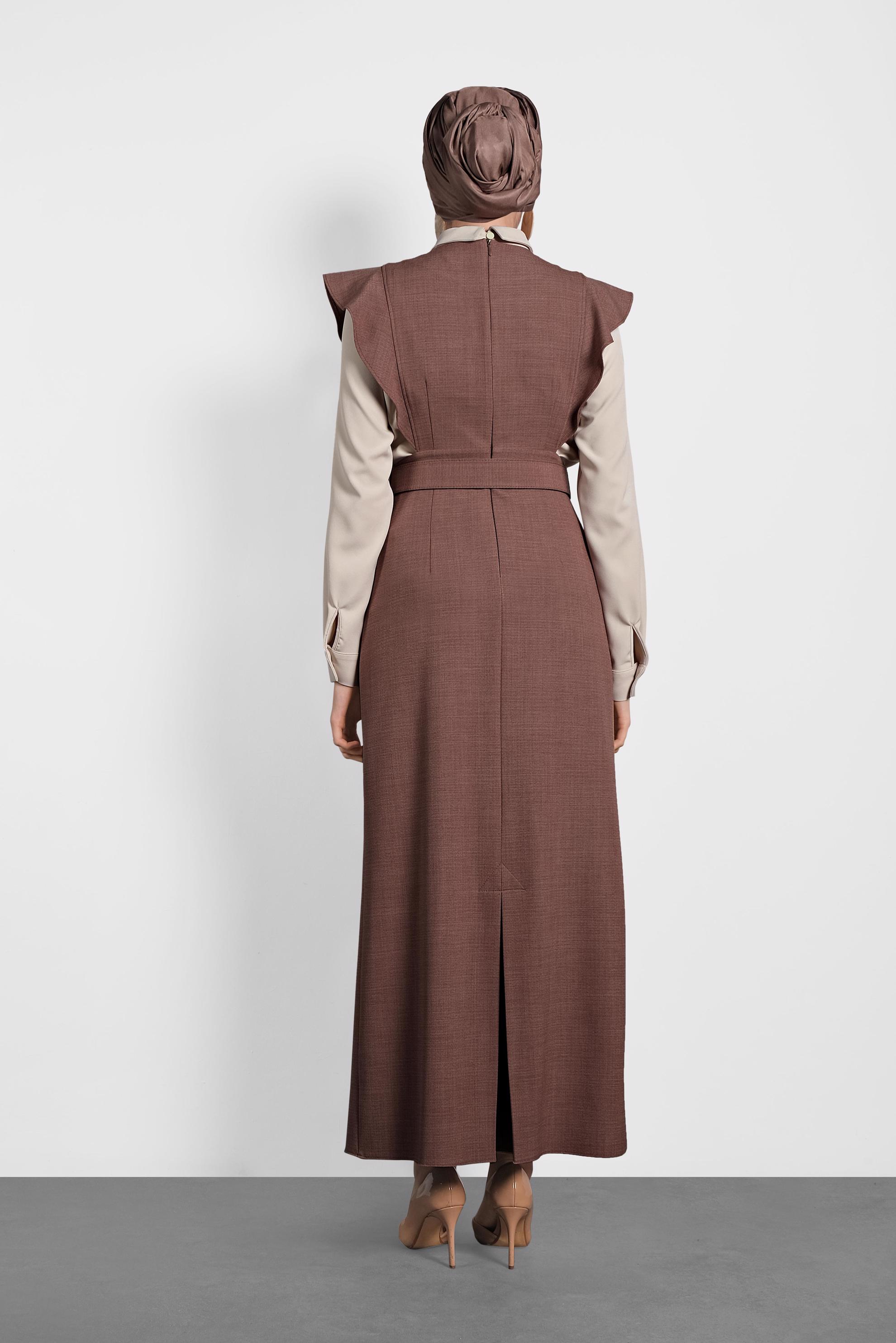 Tesettür giyim TABA FIRFIRLI ELBİSE BLUZ TAKIM 40155 