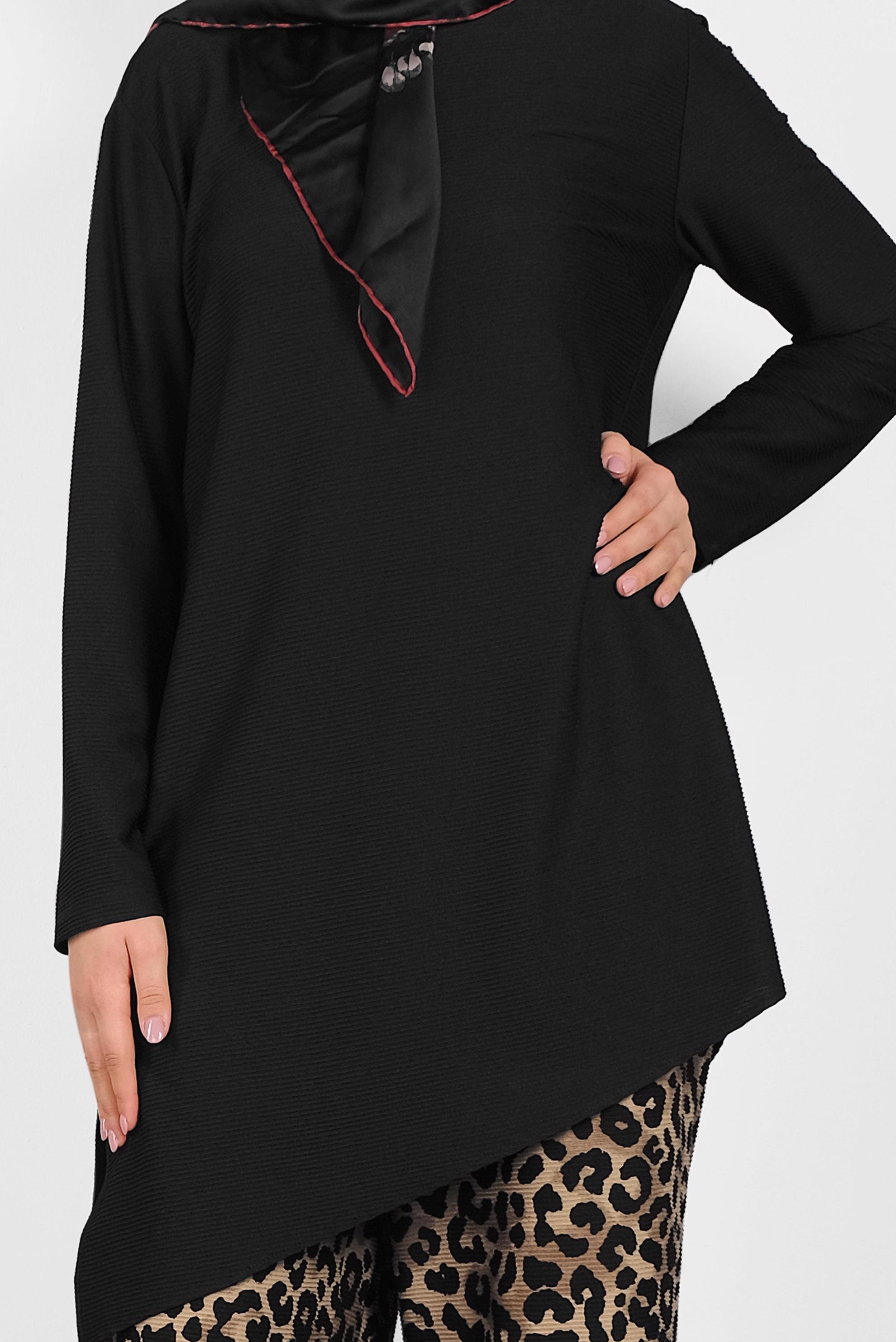 Tesettür giyim SİYAH LEOPAR DESENLİ İKİLİ PANTOLONLU TAKIM 20016