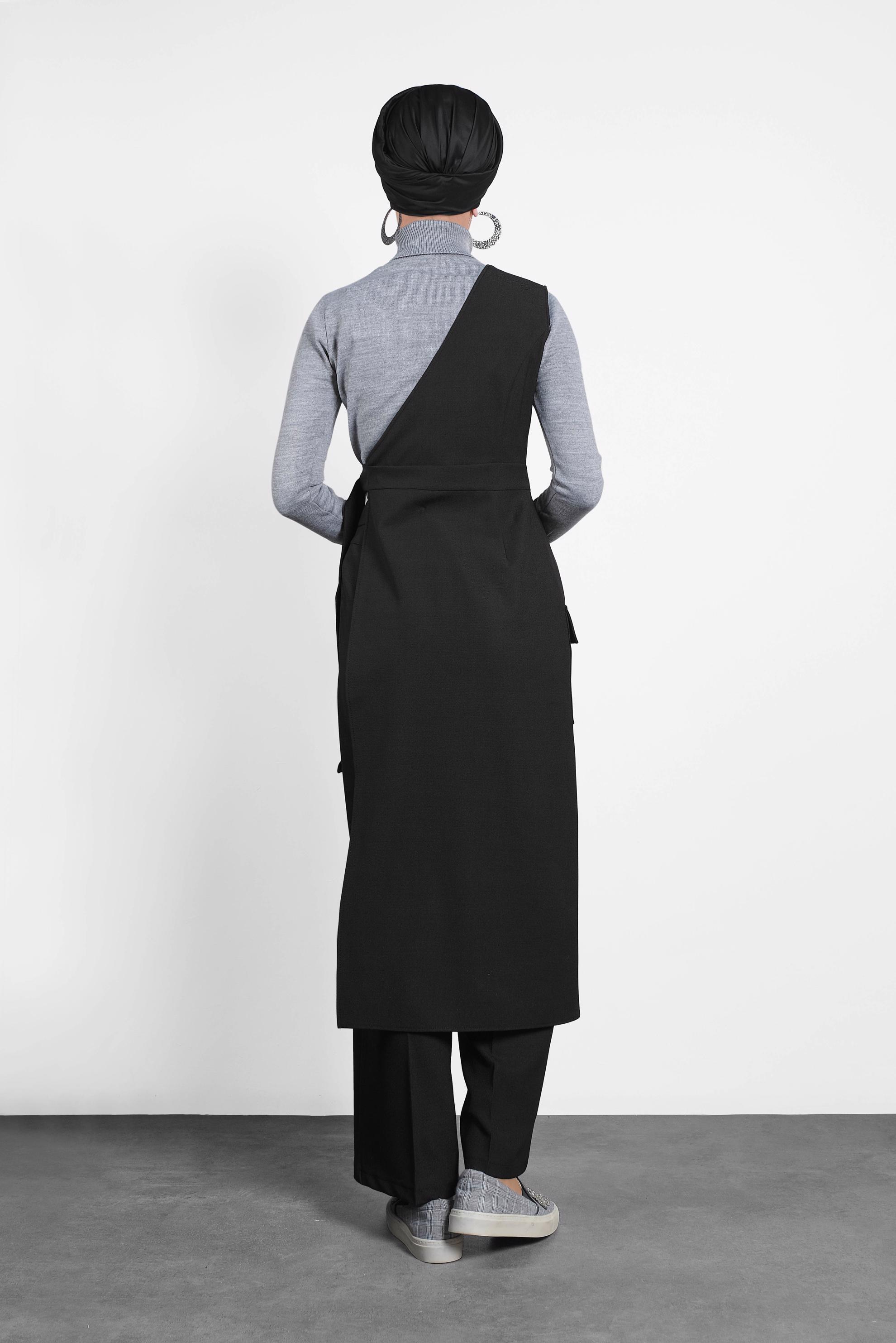 Tesettür giyim SİYAH KEMERLİ PANTOLON TAKIM 40131