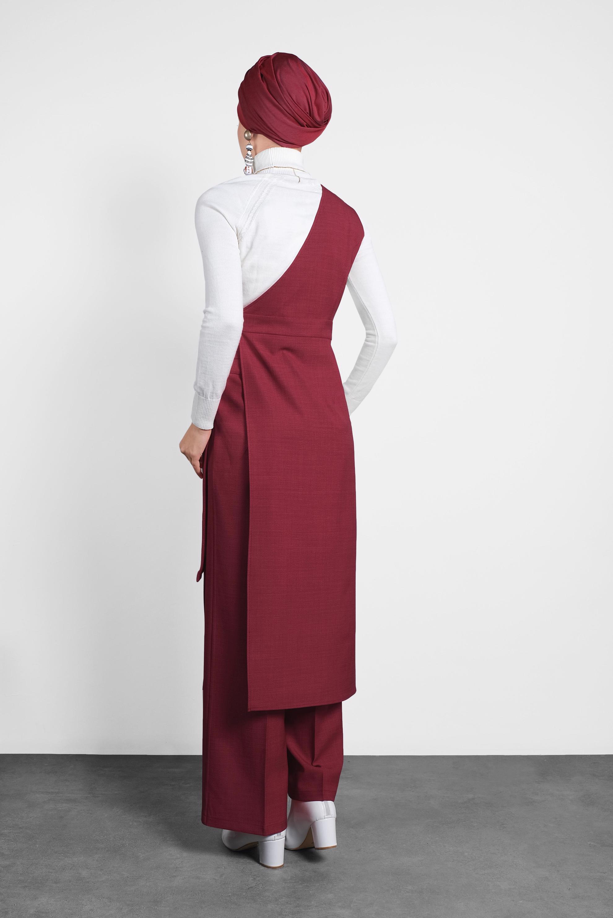 Tesettür giyim KIRMIZI KEMERLİ PANTOLON TAKIM 40131