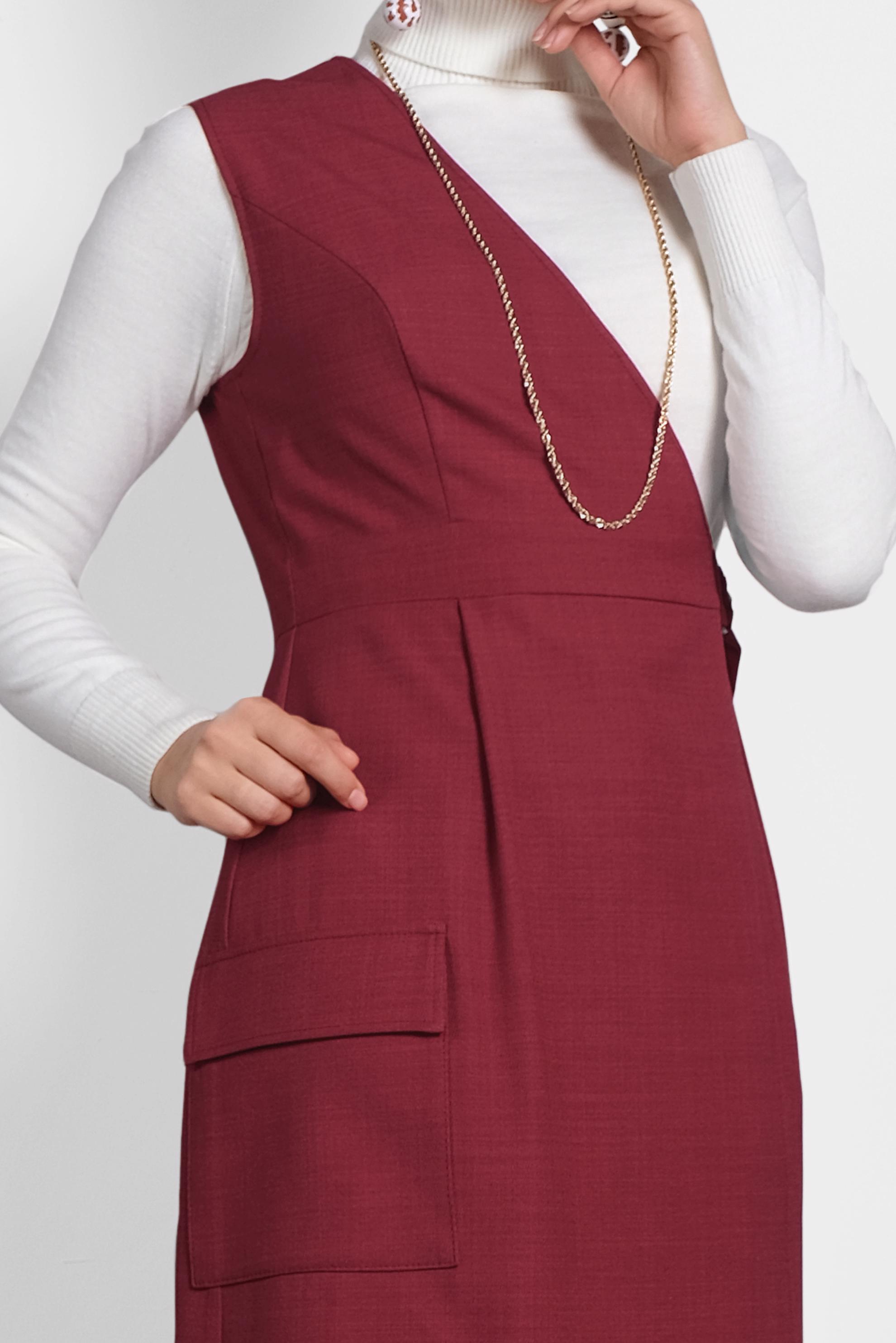 Tesettür giyim KIRMIZI KEMERLİ PANTOLON TAKIM 40131