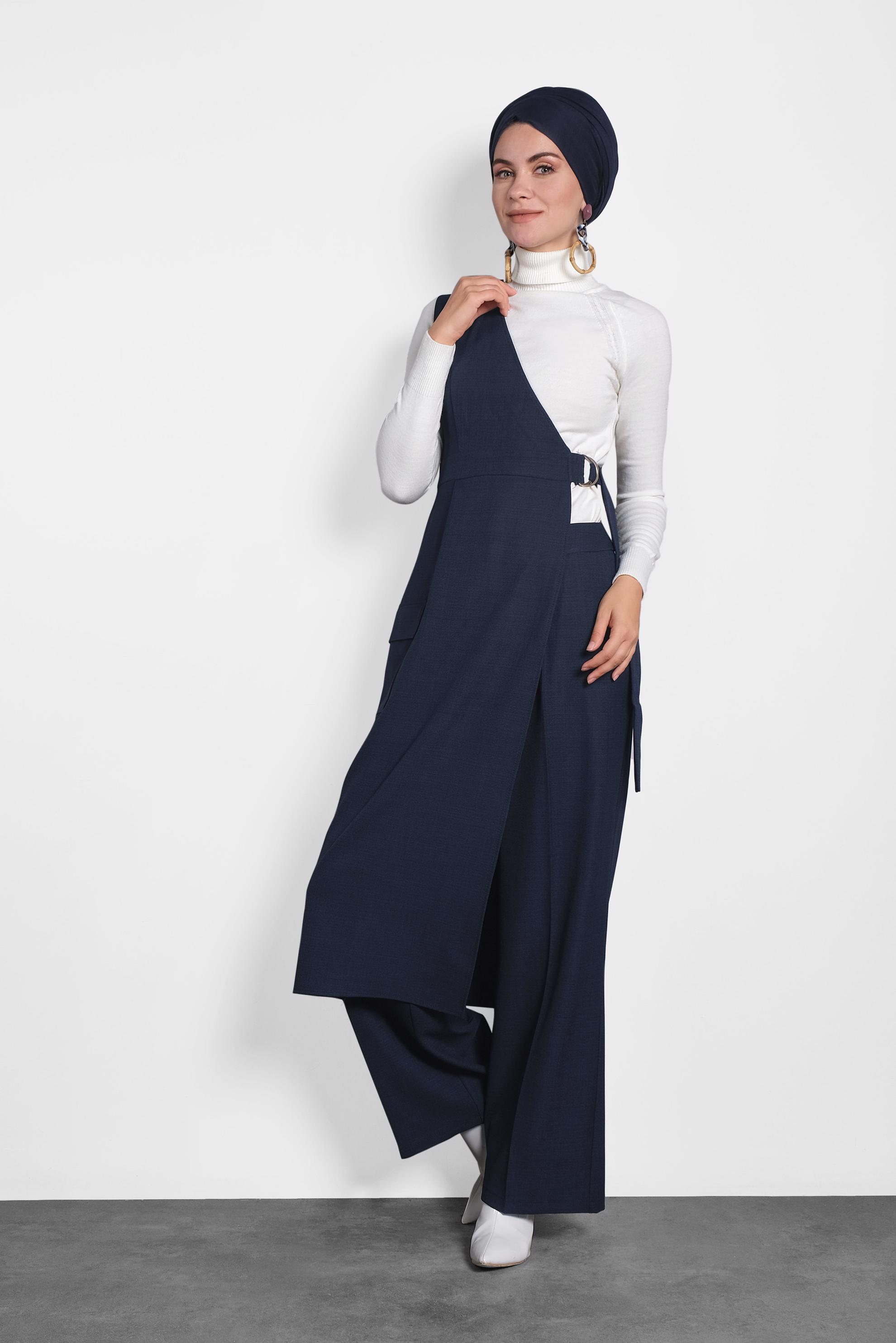 Tesettür giyim LACİVERT KEMERLİ PANTOLON TAKIM 40131