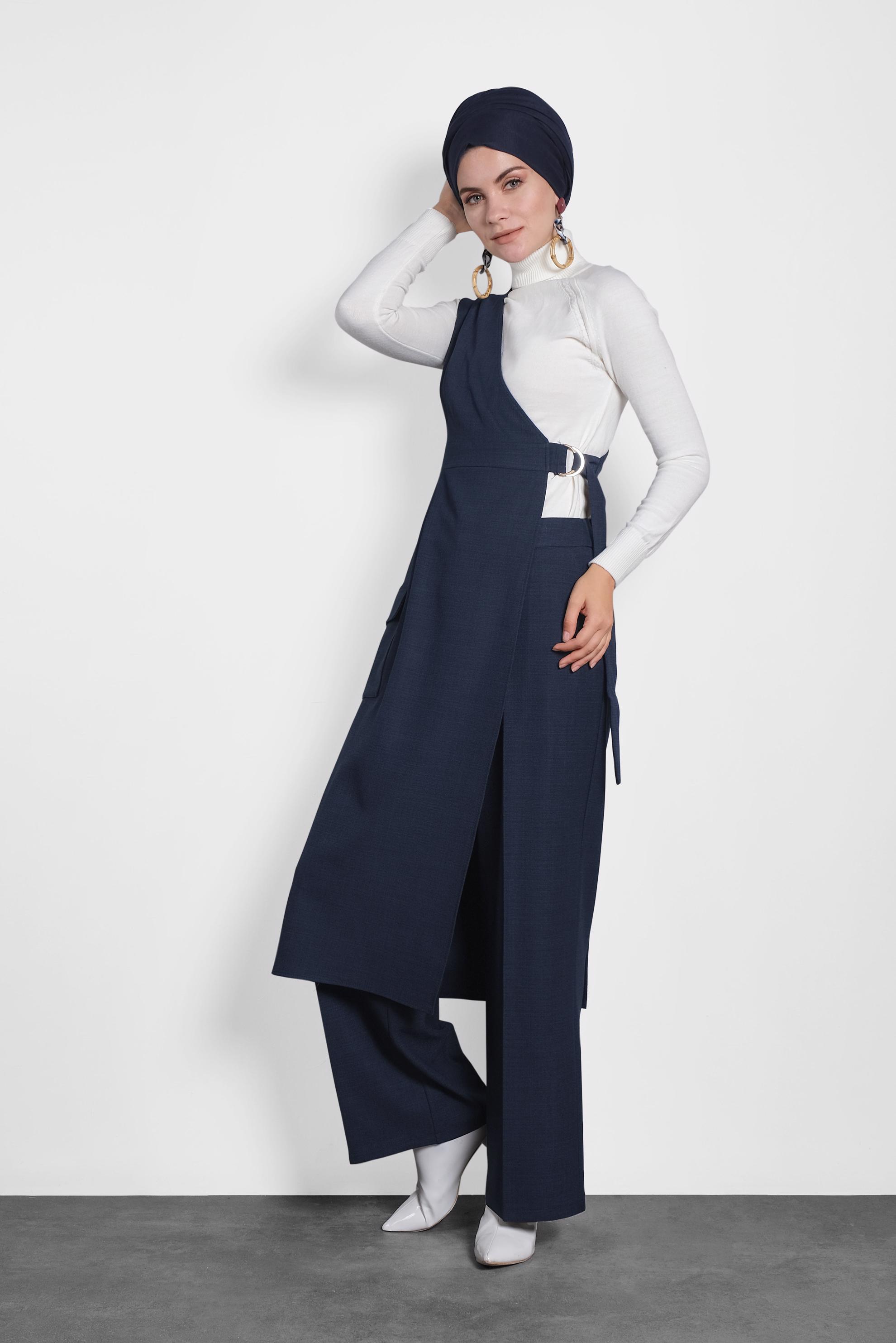 Tesettür giyim LACİVERT KEMERLİ PANTOLON TAKIM 40131