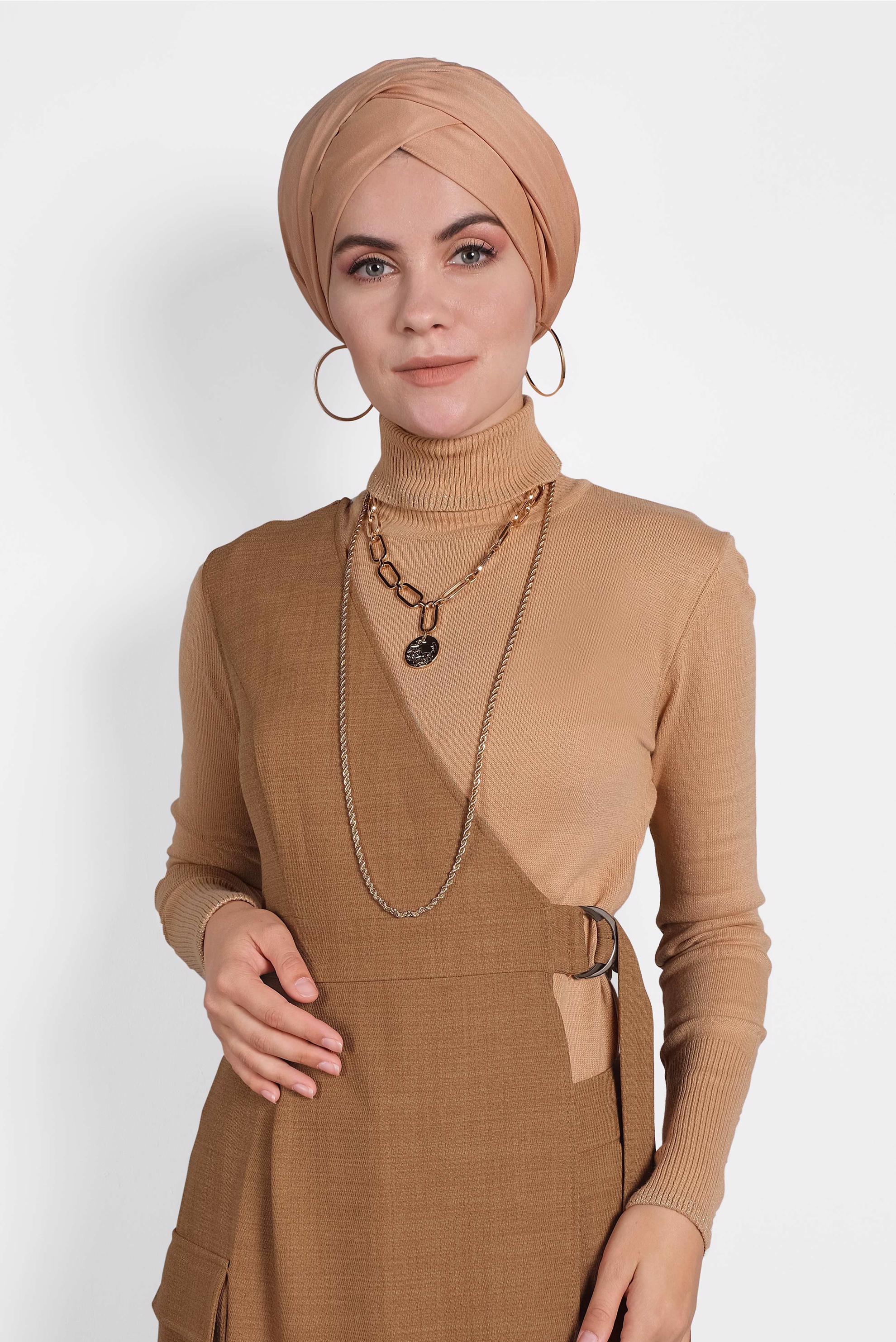 Tesettür giyim KAHVE KEMERLİ PANTOLON TAKIM 40131
