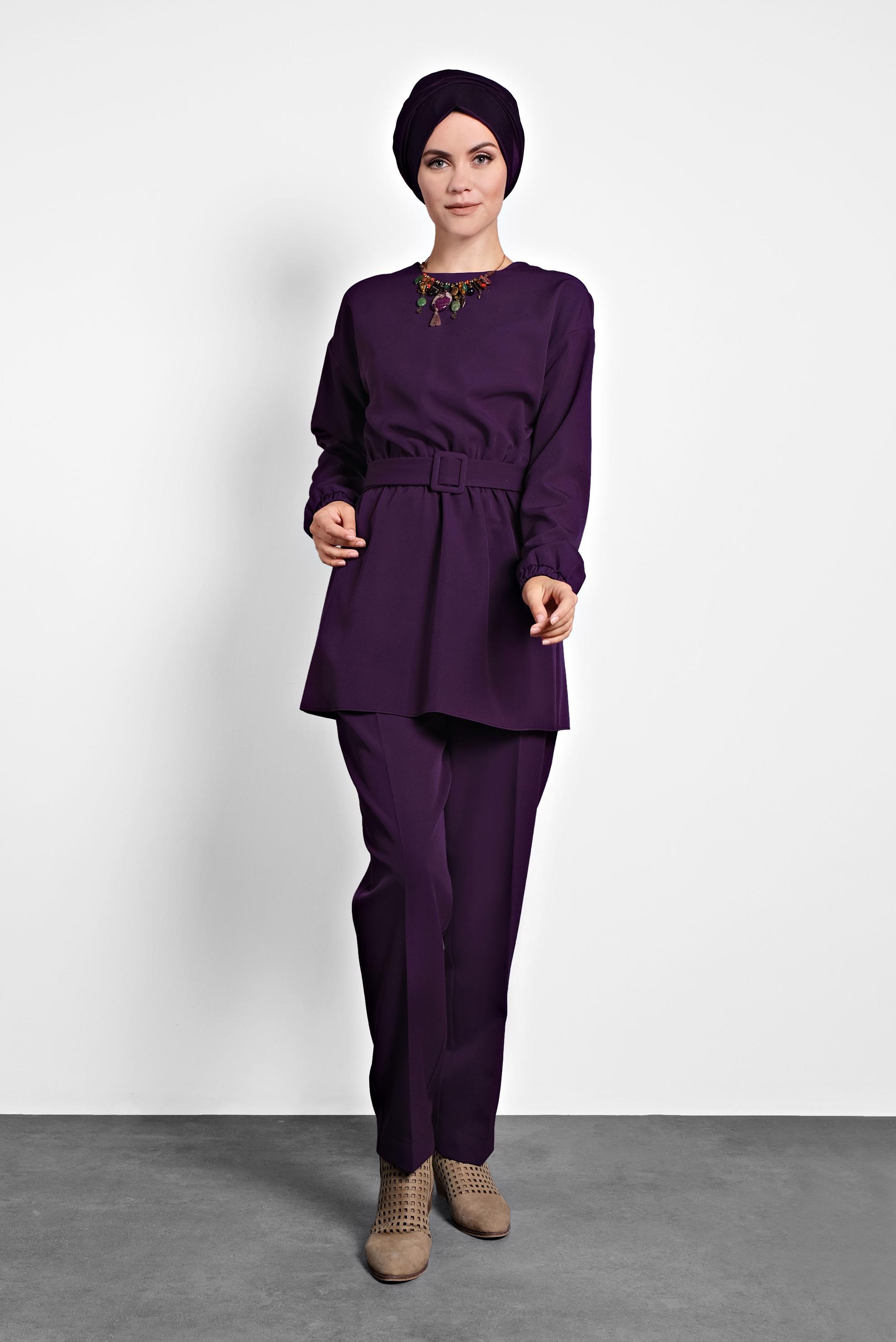 Tesettür giyim MOR LASTİKLİ PANTOLONLU TAKIM 40144 