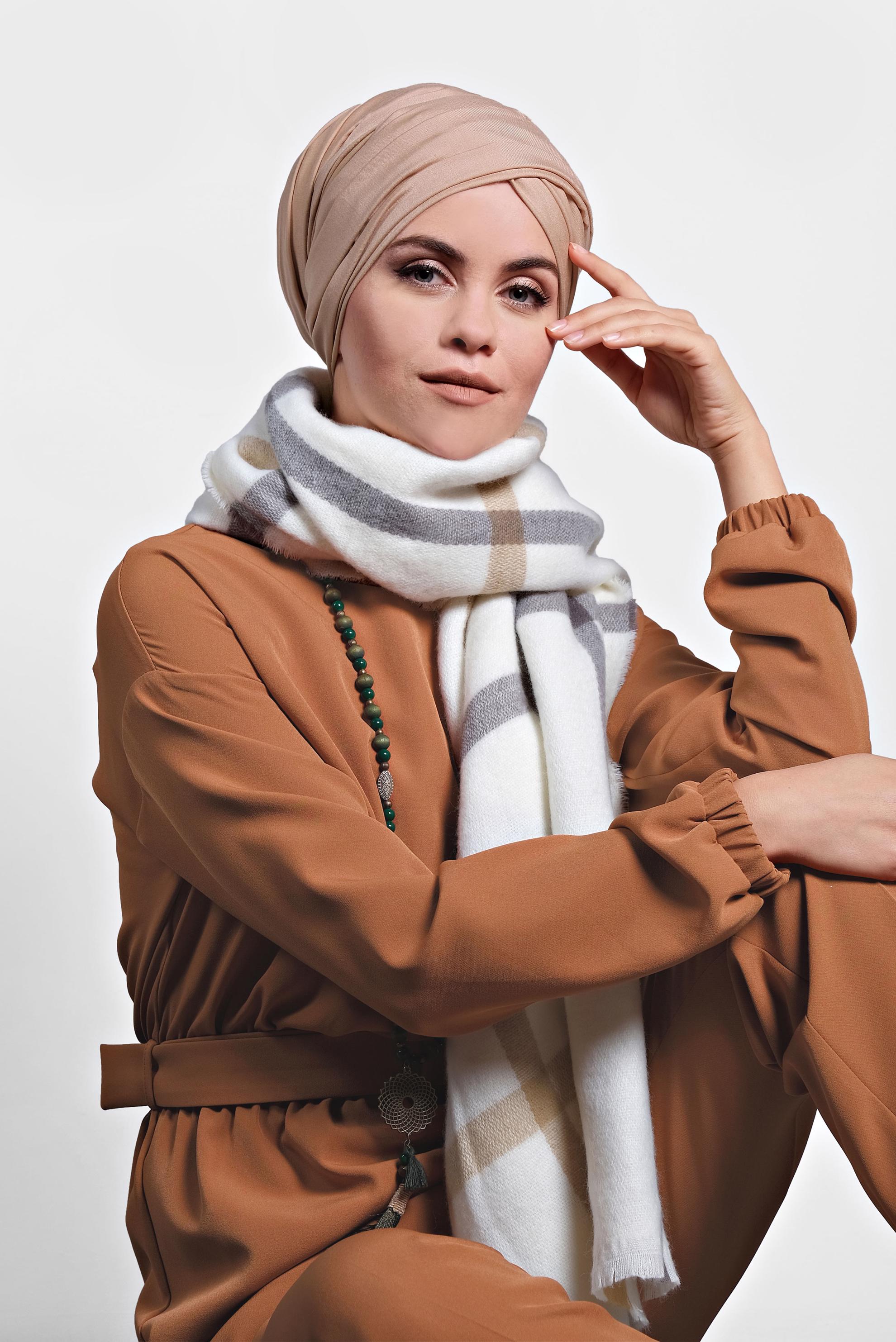 Tesettür giyim TABA LASTİKLİ PANTOLONLU TAKIM 40144 