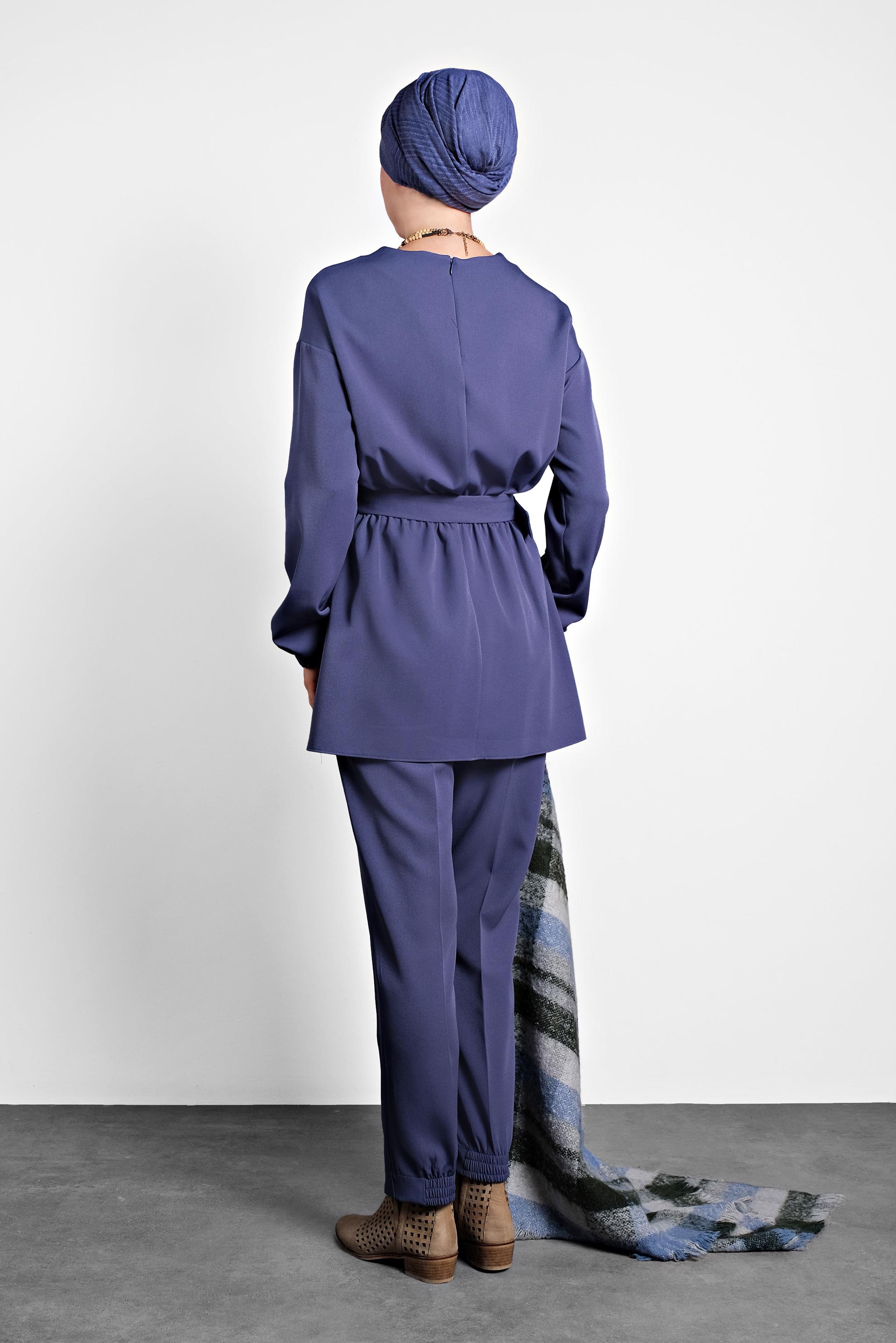 Tesettür giyim LACİVERT LASTİKLİ PANTOLONLU TAKIM 40144 