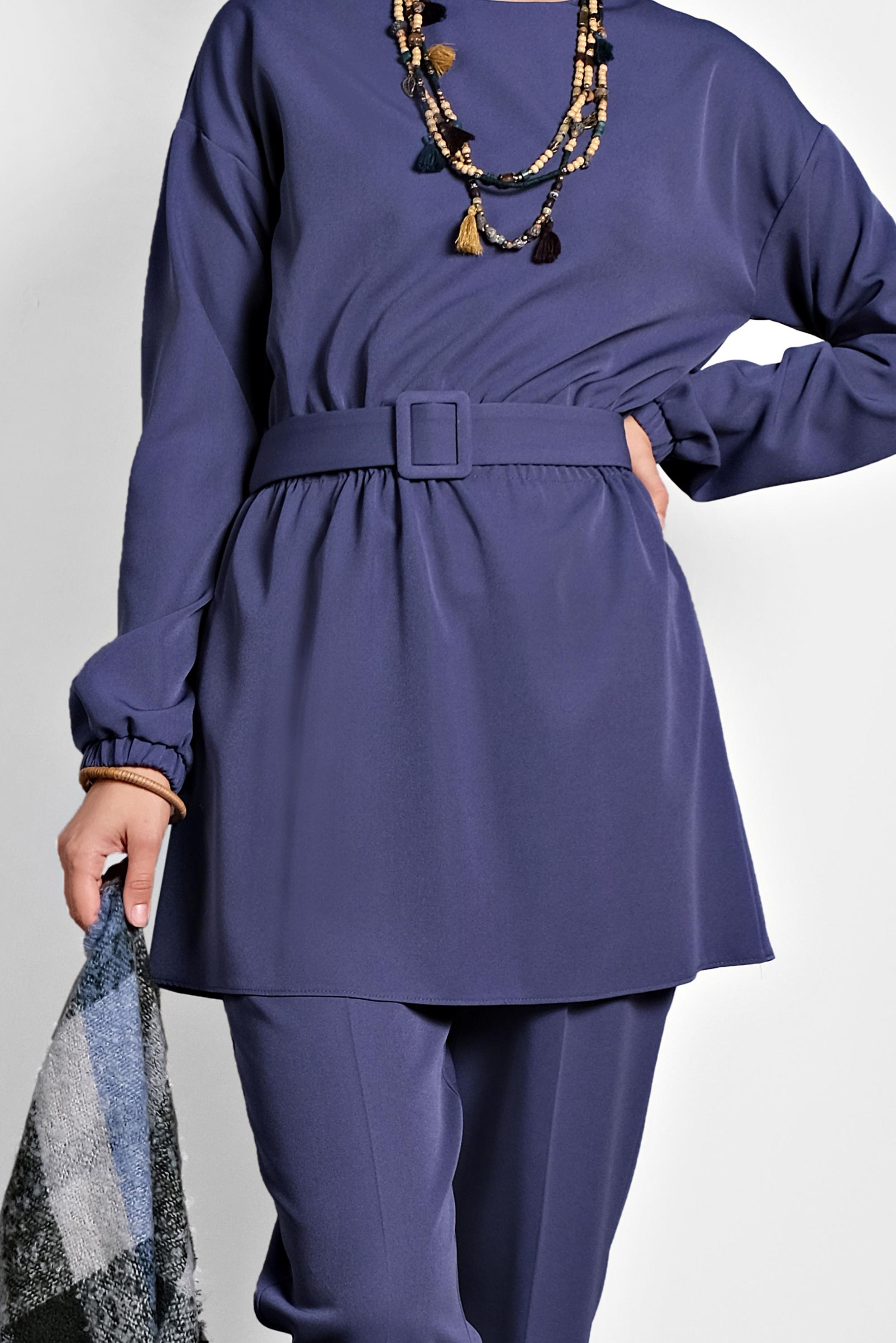 Tesettür giyim LACİVERT LASTİKLİ PANTOLONLU TAKIM 40144 