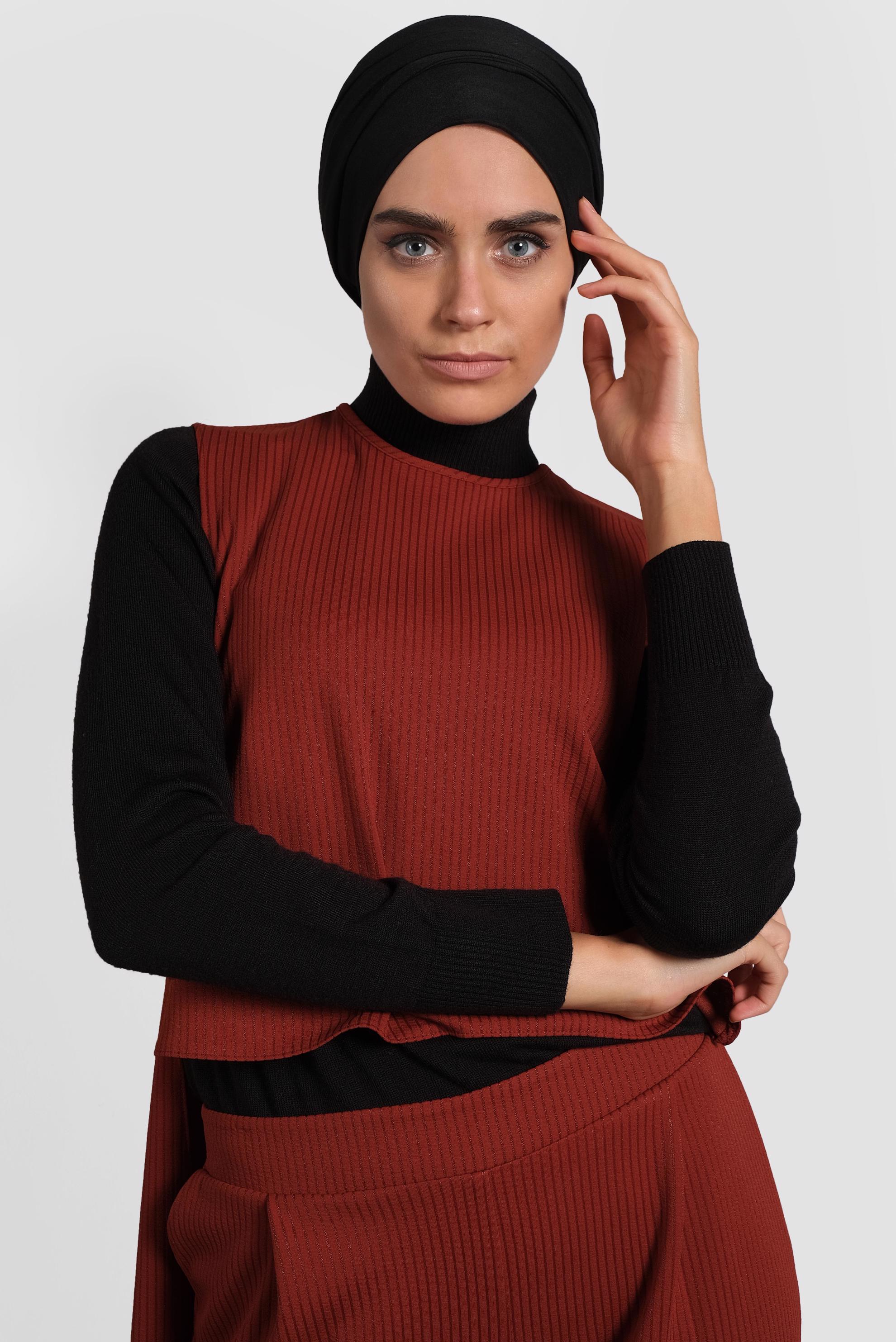 Tesettür giyim BORDO ARKASI UZUN PANTOLONLU TAKIM 40207