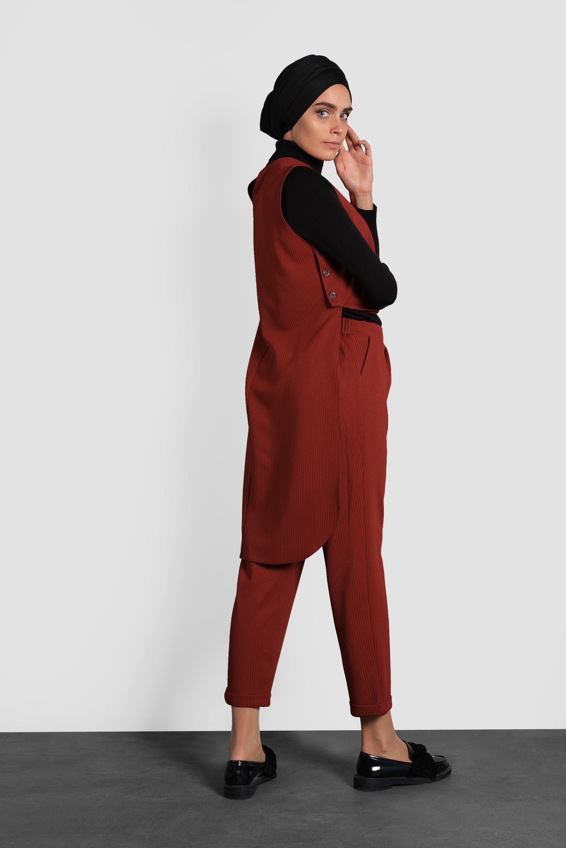 Tesettür giyim BORDO ARKASI UZUN PANTOLONLU TAKIM 40207