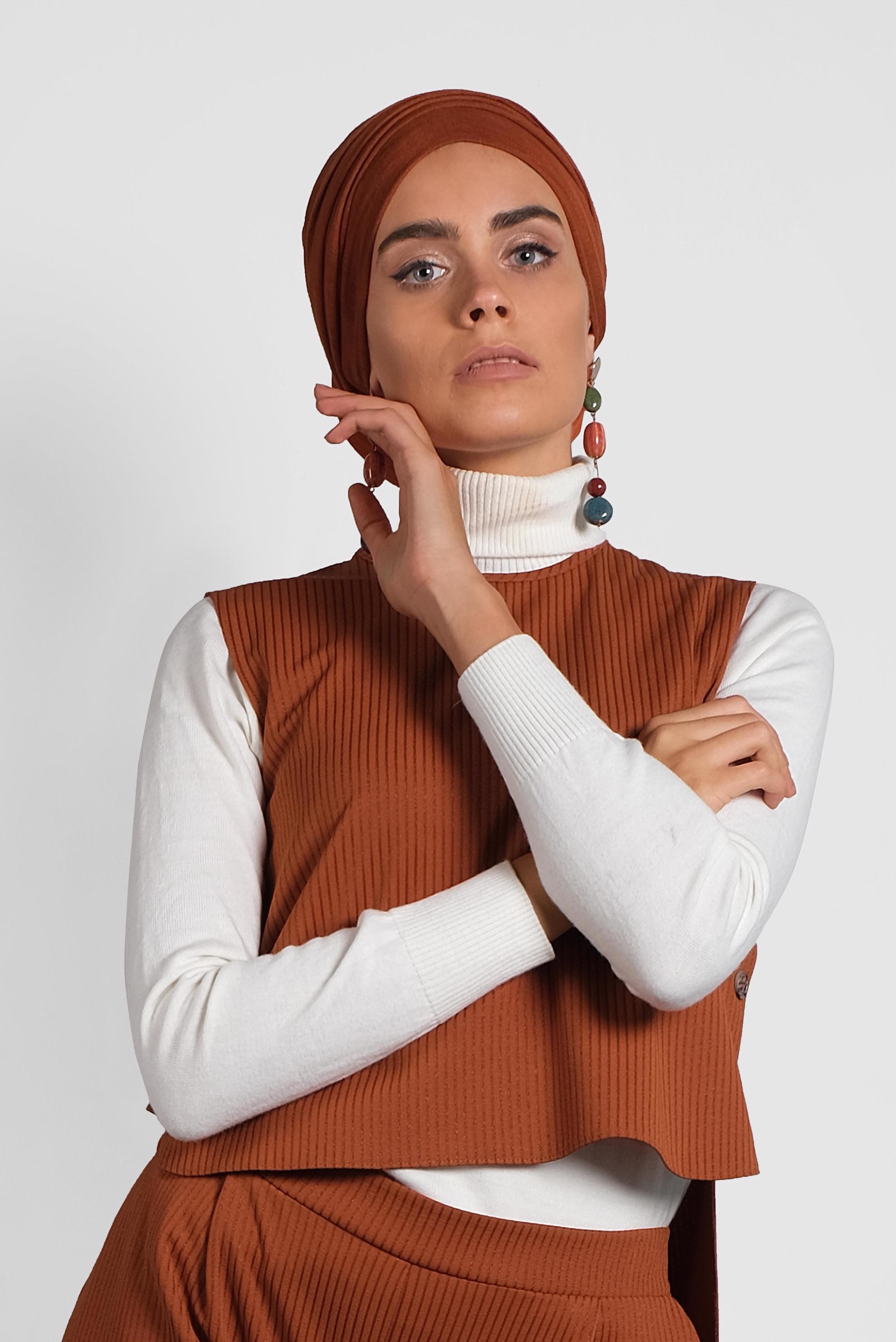 Tesettür giyim TABA ARKASI UZUN PANTOLONLU TAKIM 40207