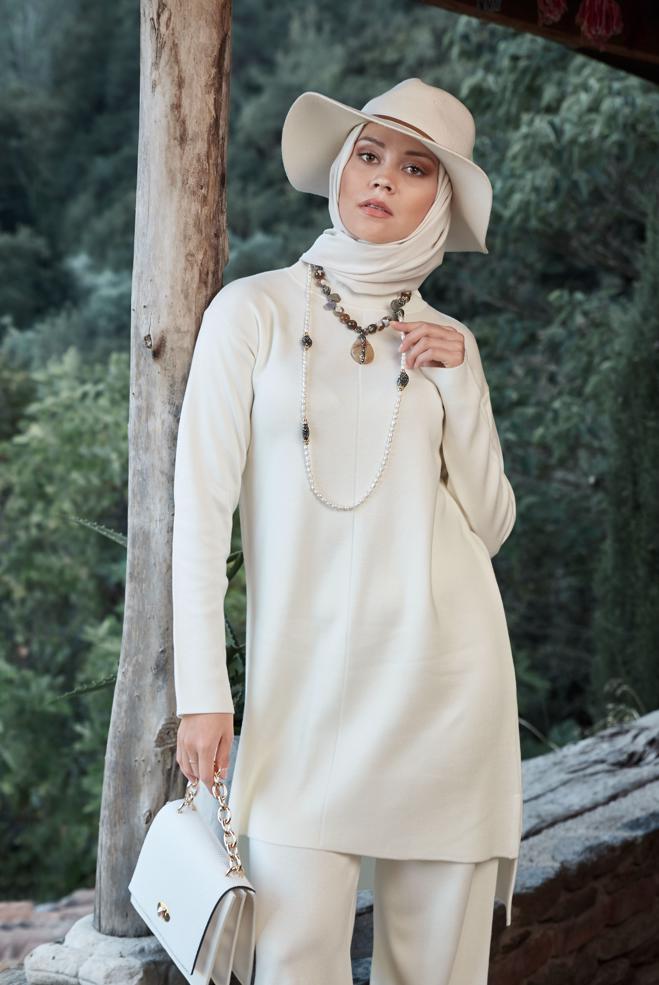 Hijab clothing  ASYMMETRIC CUT KNIT SUIT 41048  - ALVİNA