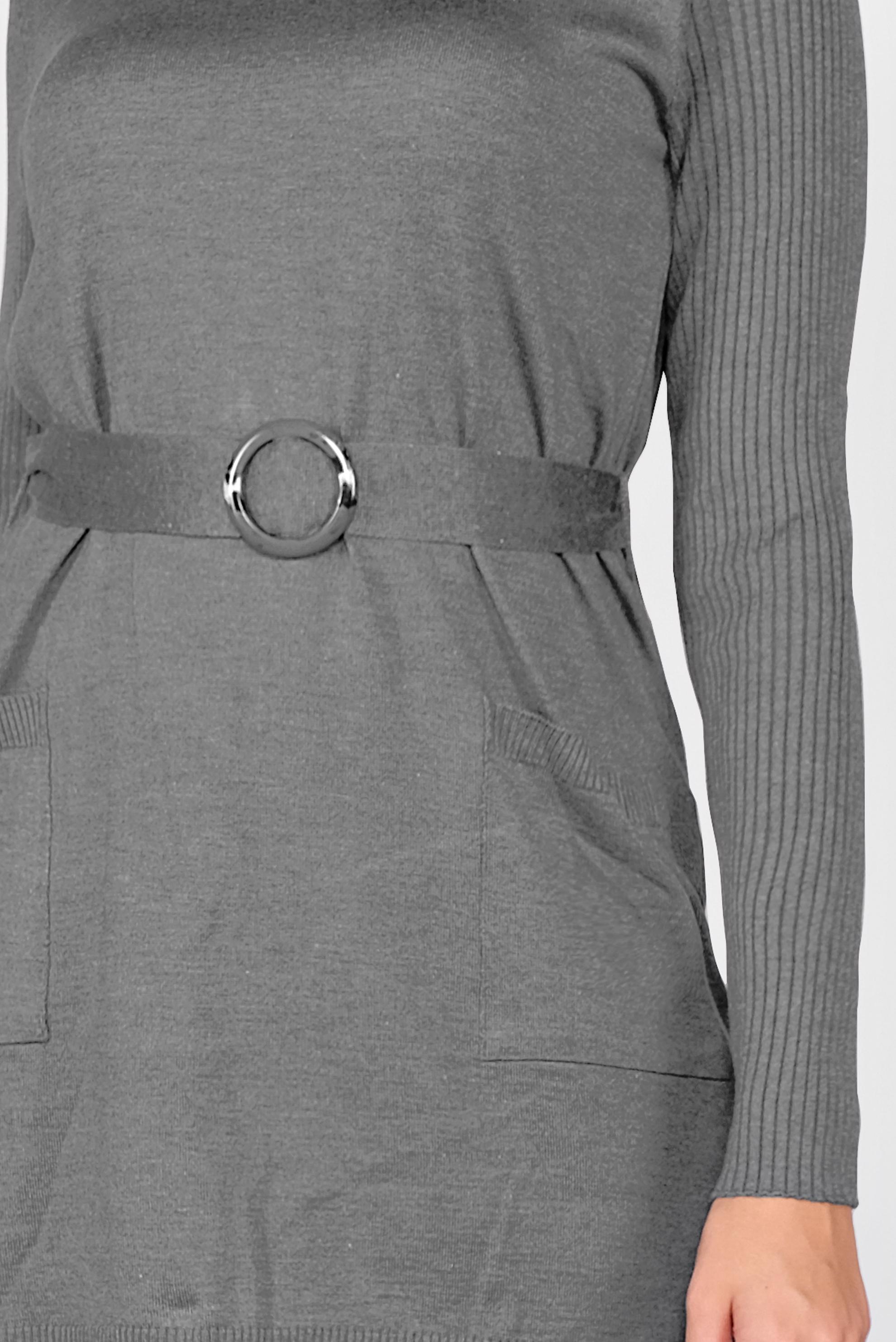 Tesettür giyim GRİ CEP DETAYLI İKİLİ PANTOLONLU TRİKO TAKIM 41050