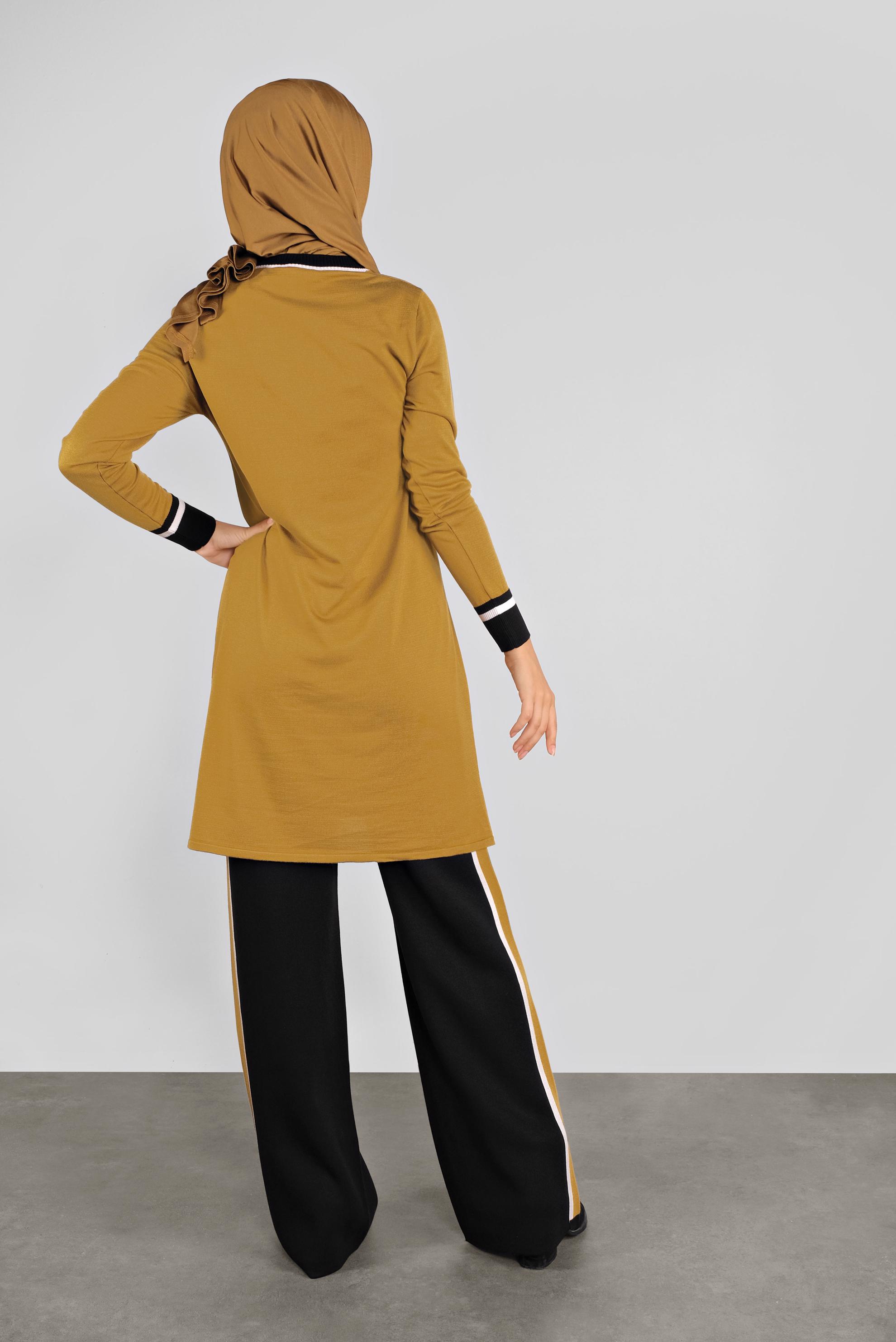 Tesettür giyim SARI ŞERİTLİ TRİKO PANTOLONLU TAKIM 41052 