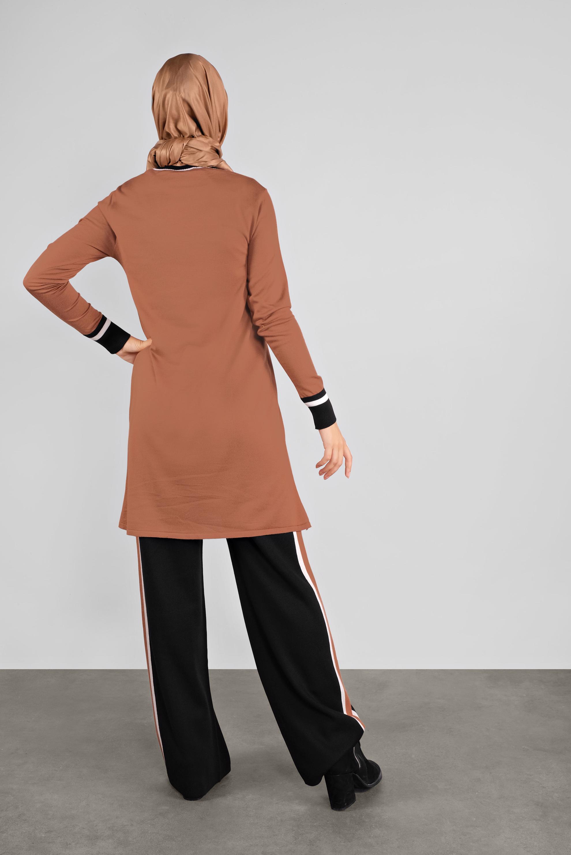 Tesettür giyim TURUNCU ŞERİTLİ TRİKO PANTOLONLU TAKIM 41052 