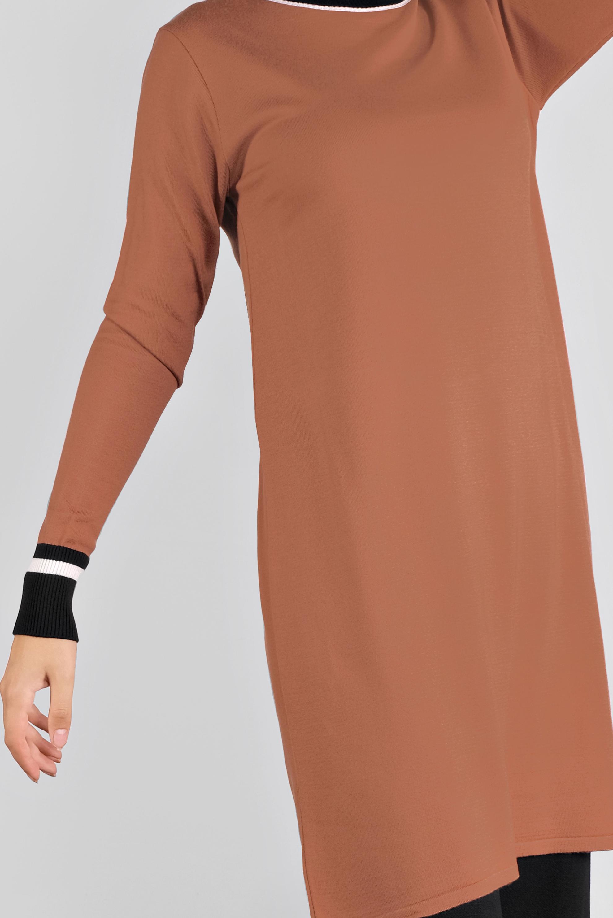 Tesettür giyim TURUNCU ŞERİTLİ TRİKO PANTOLONLU TAKIM 41052 