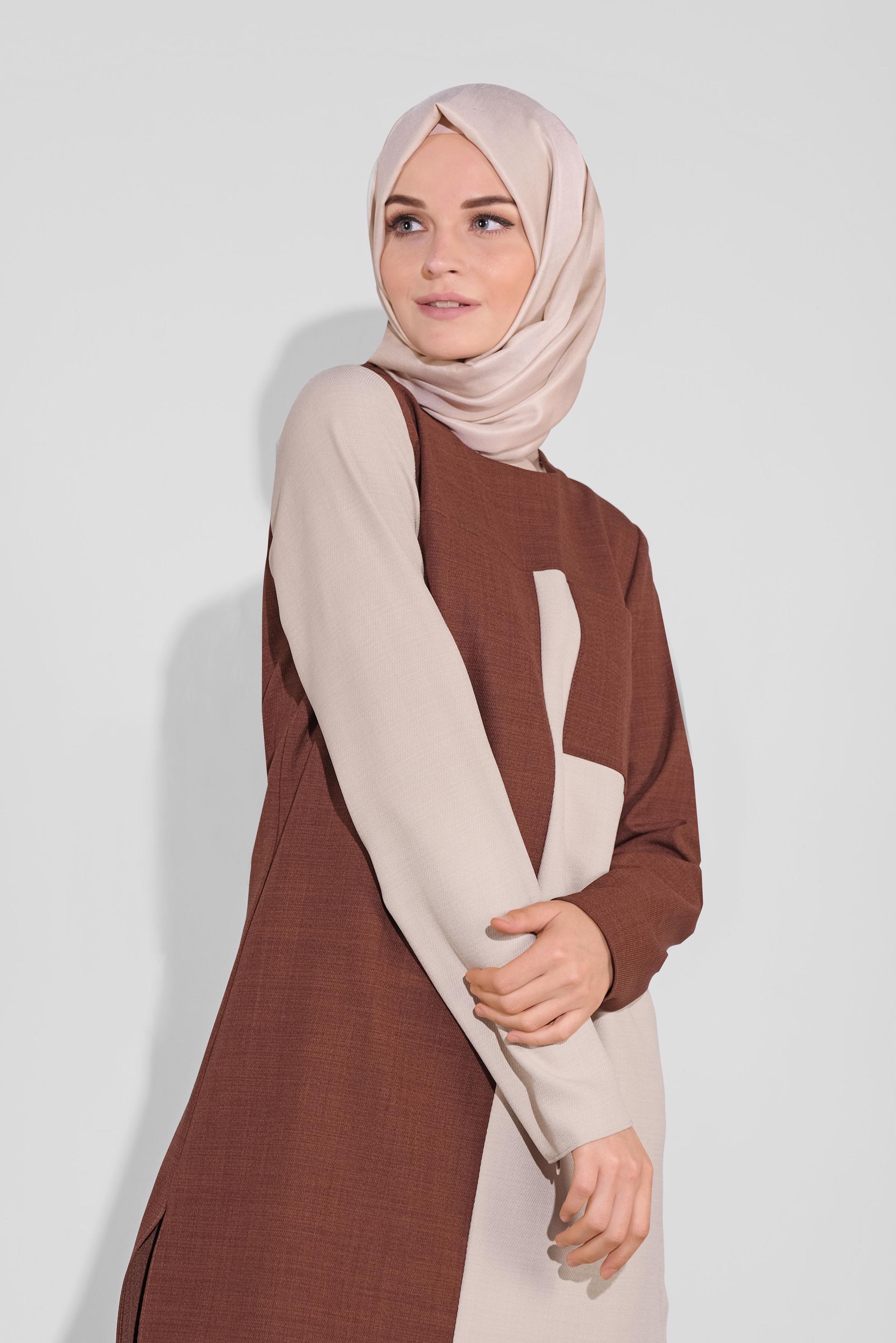 Tesettür giyim TURUNCU ASİMETRİK KESİM PANTOLONLU TAKIM 41115