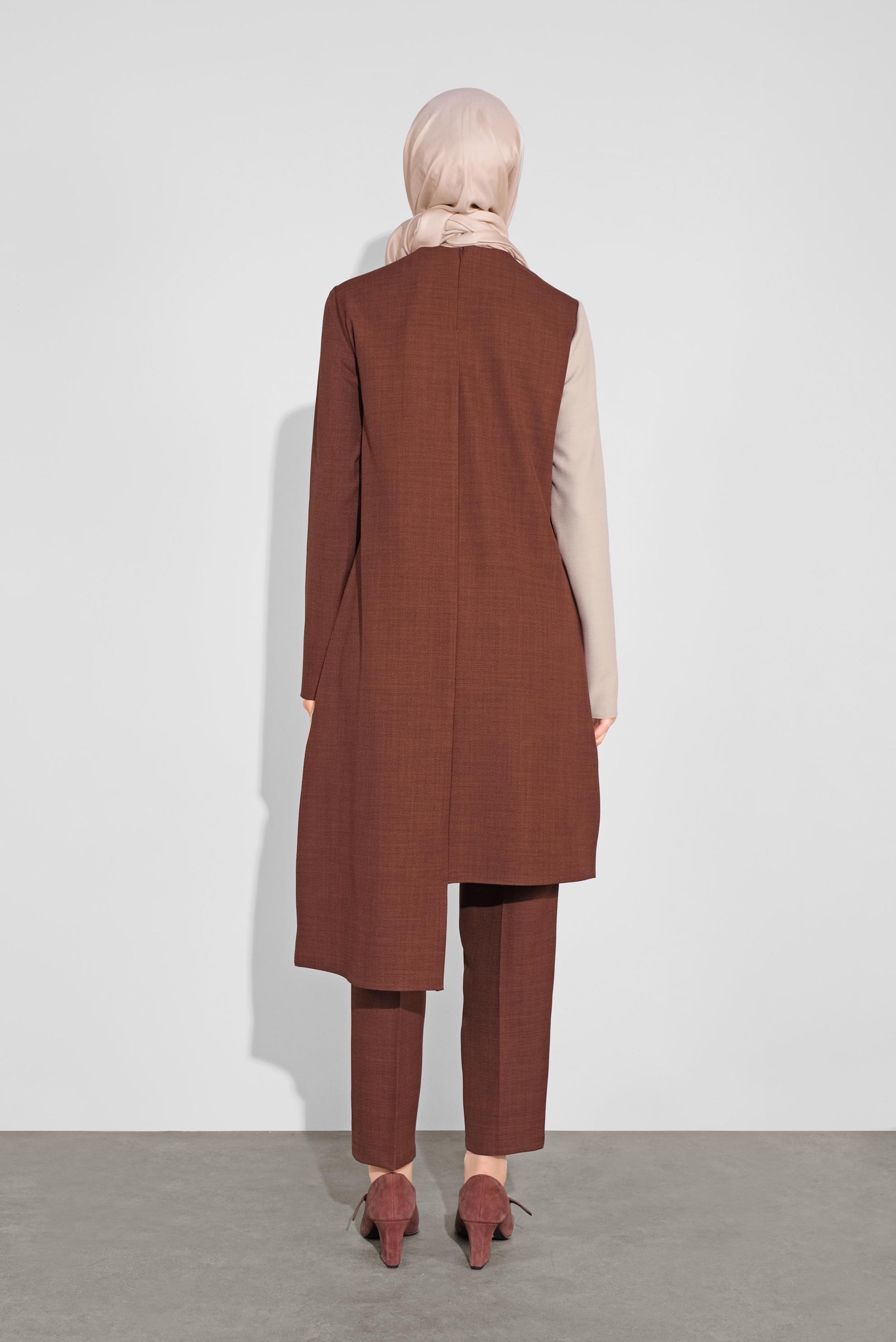 Tesettür giyim TURUNCU ASİMETRİK KESİM PANTOLONLU TAKIM 41115