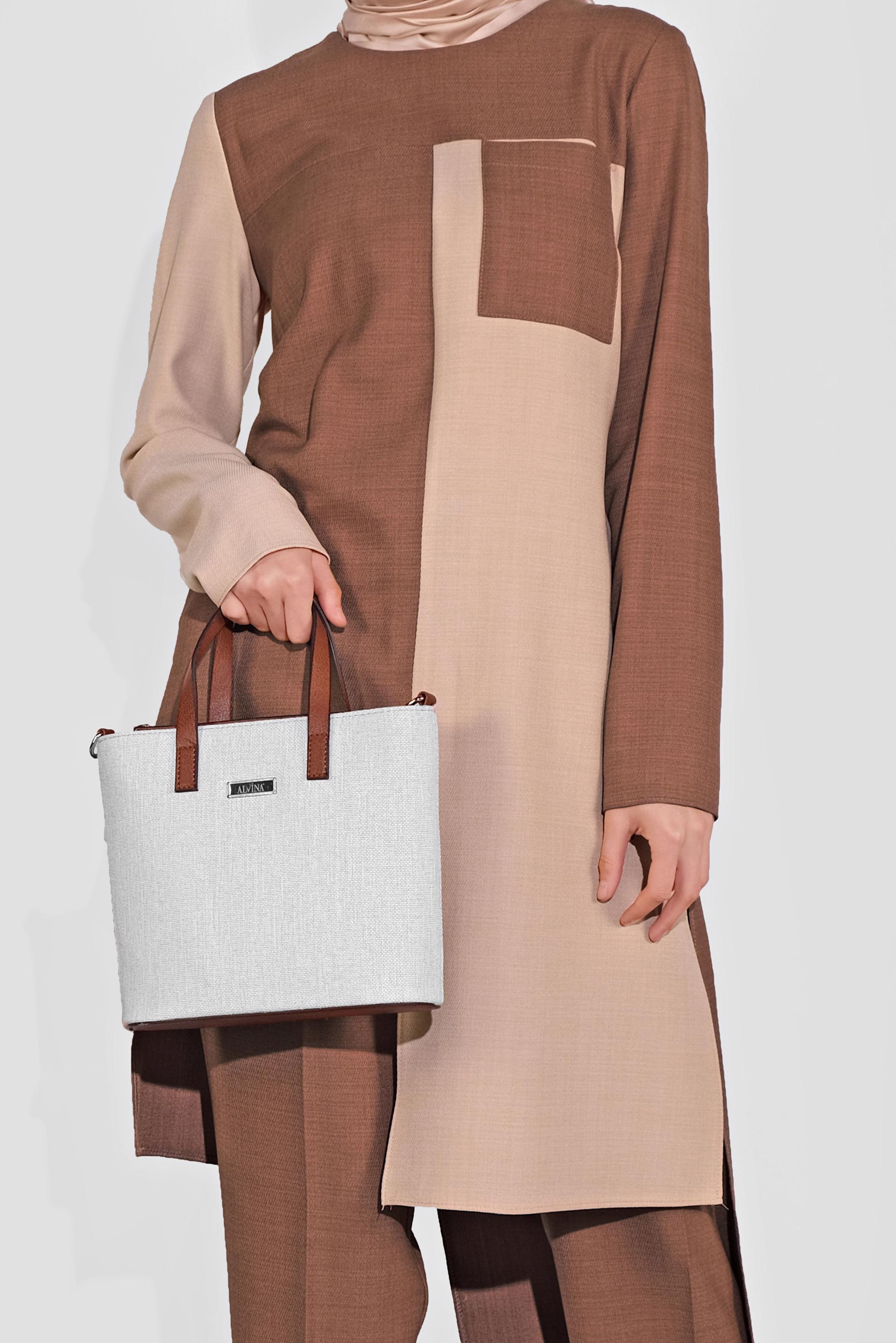 Tesettür giyim KAHVE ASİMETRİK KESİM PANTOLONLU TAKIM 41115