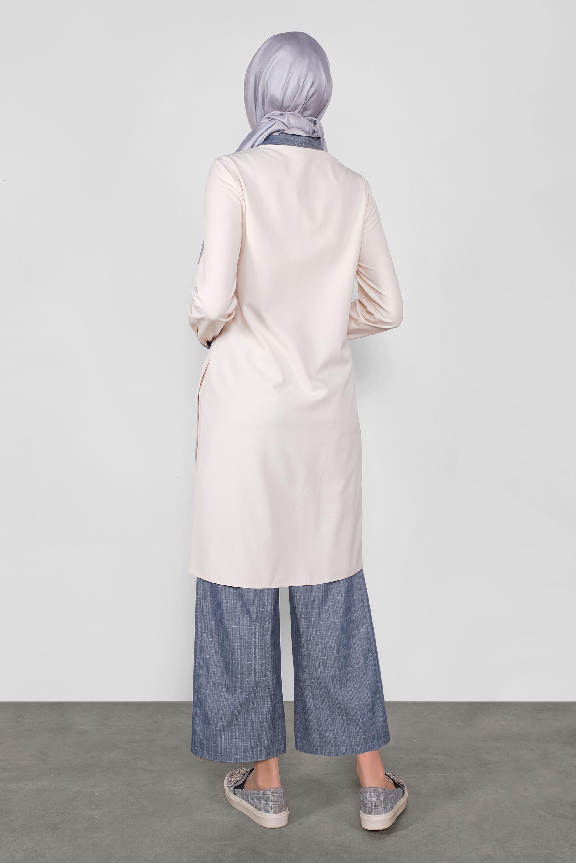 Tesettür giyim LACİVERT ASİMETRİK KESİM DÜĞMELİ PANTOLONLU TAKIM 41116 