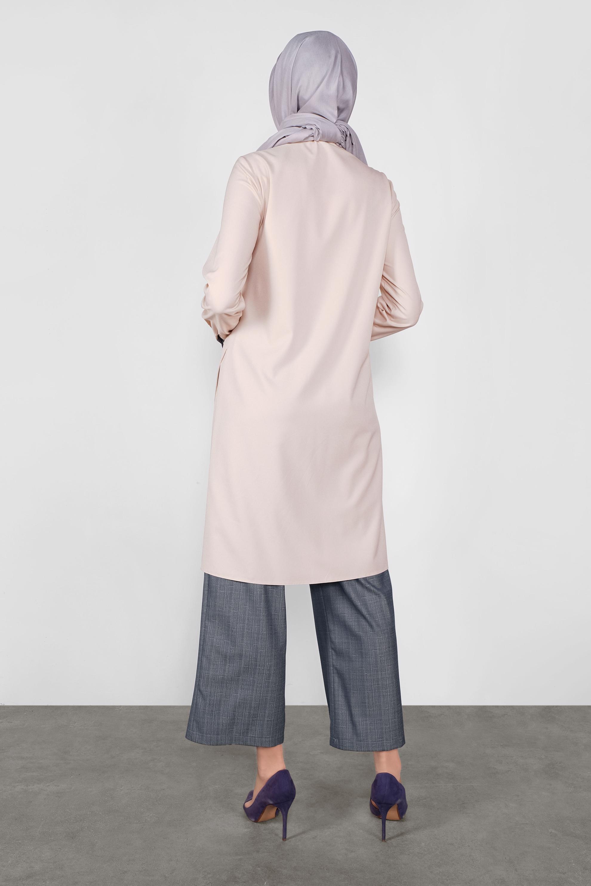 Tesettür giyim LACİVERT ASİMETRİK KESİM DÜĞMELİ PANTOLONLU TAKIM 41116 