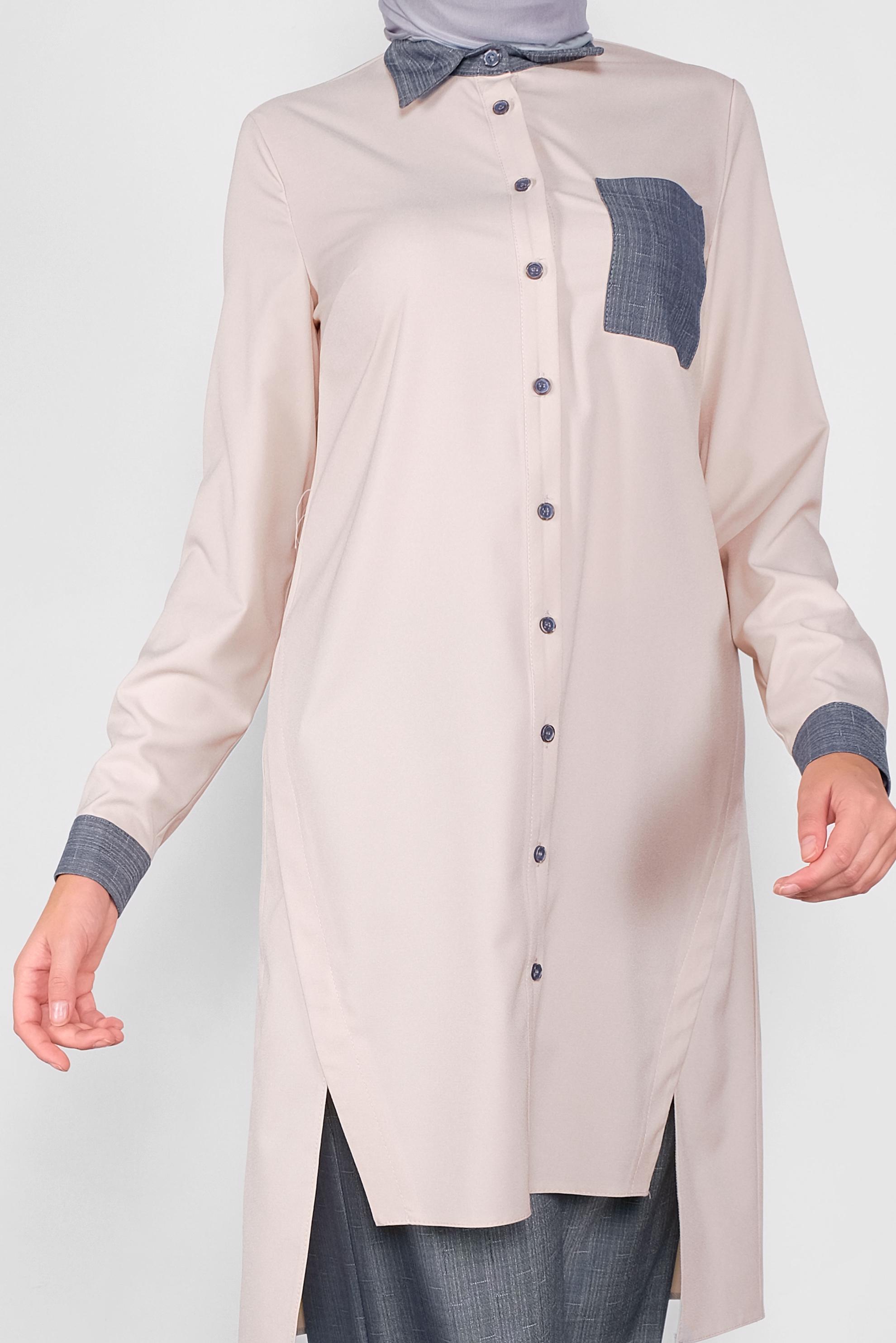 Tesettür giyim LACİVERT ASİMETRİK KESİM DÜĞMELİ PANTOLONLU TAKIM 41116 