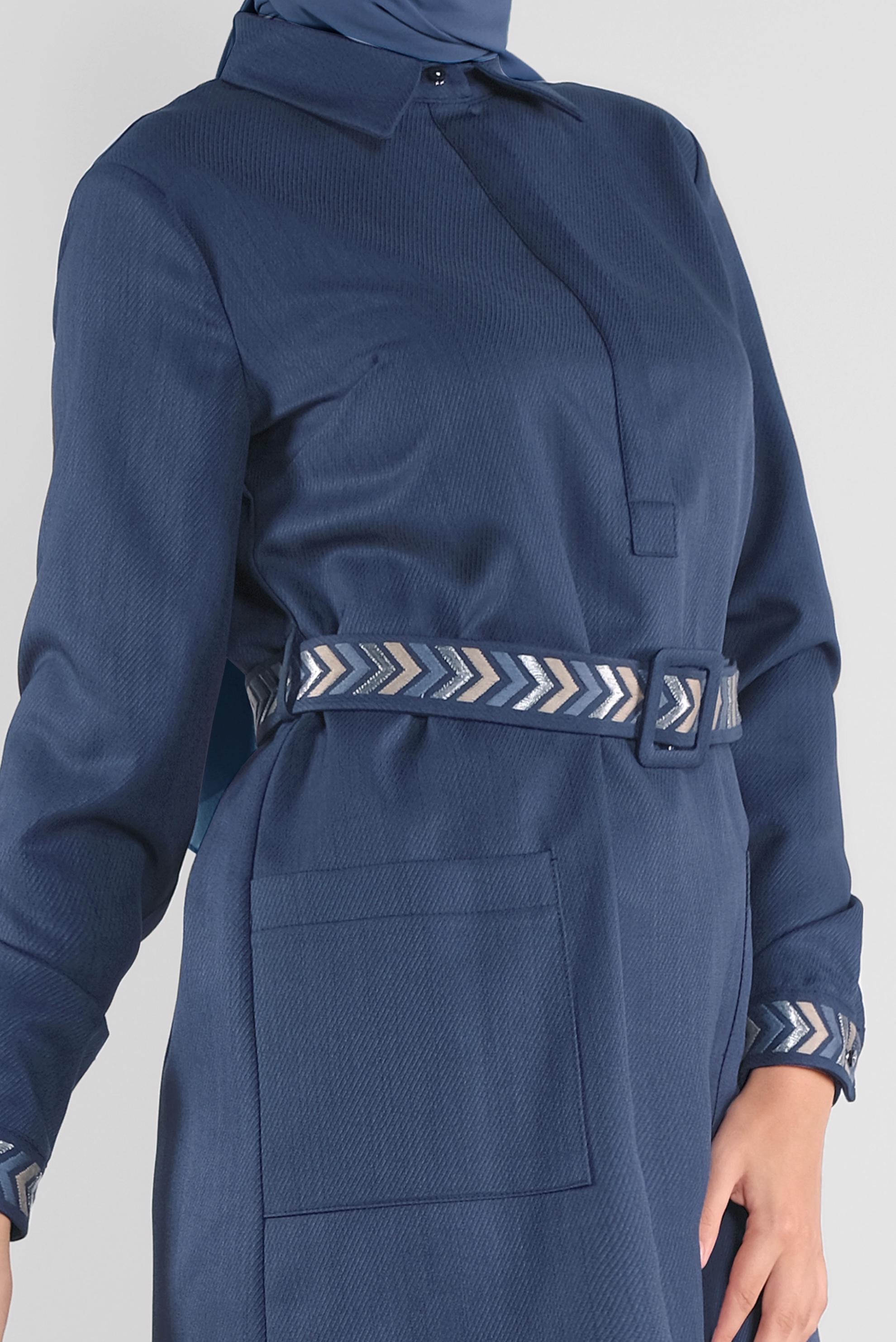 Tesettür giyim LACİVERT  NAKIŞ DETAYLI İKİLİ PANTOLONLU TAKIM 41130 