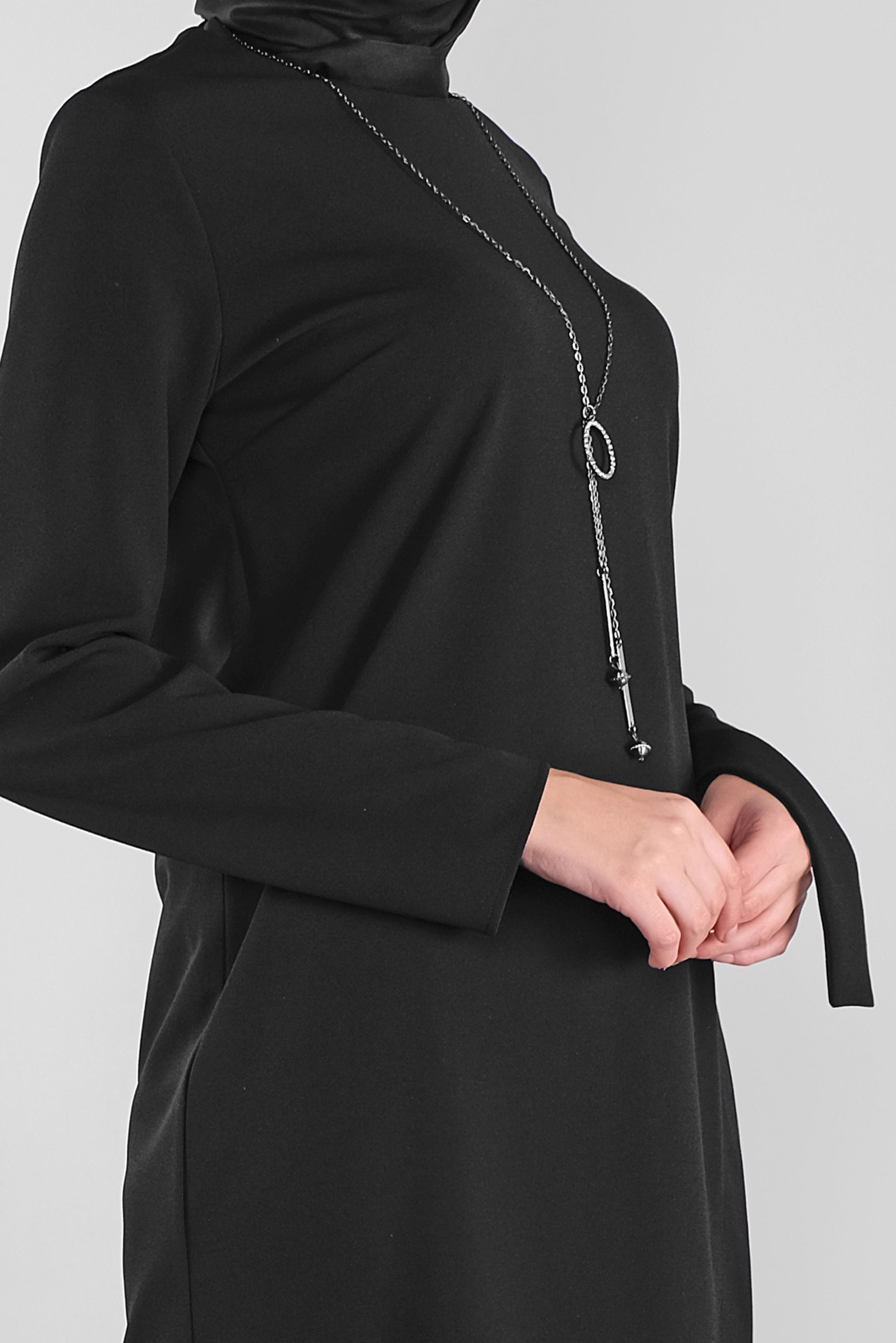 Tesettür giyim SİYAH FİYONK DETAYLI İKİLİ TAKIM 41131