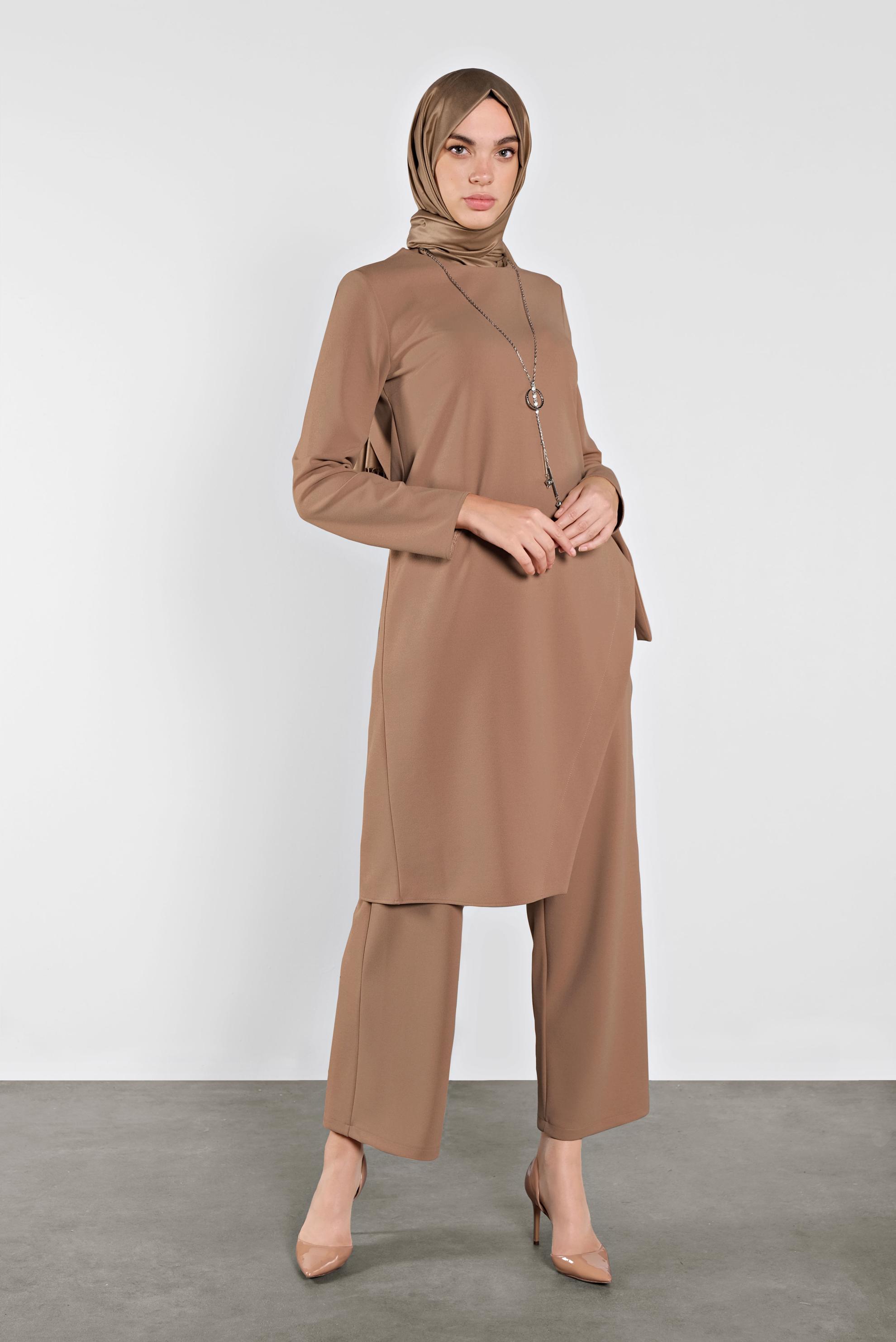 Tesettür giyim KAHVE FİYONK DETAYLI İKİLİ TAKIM 41131