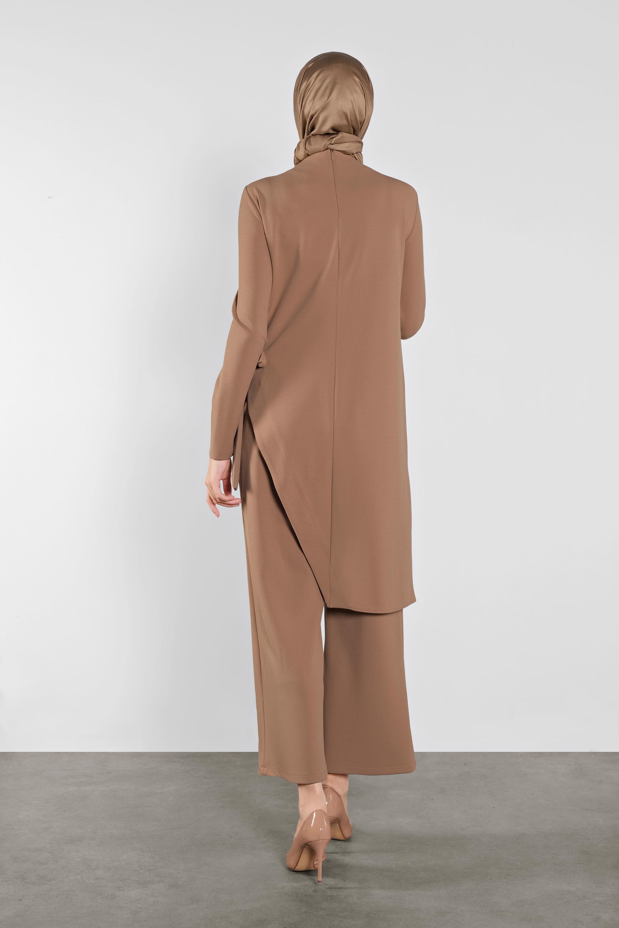 Tesettür giyim KAHVE FİYONK DETAYLI İKİLİ TAKIM 41131