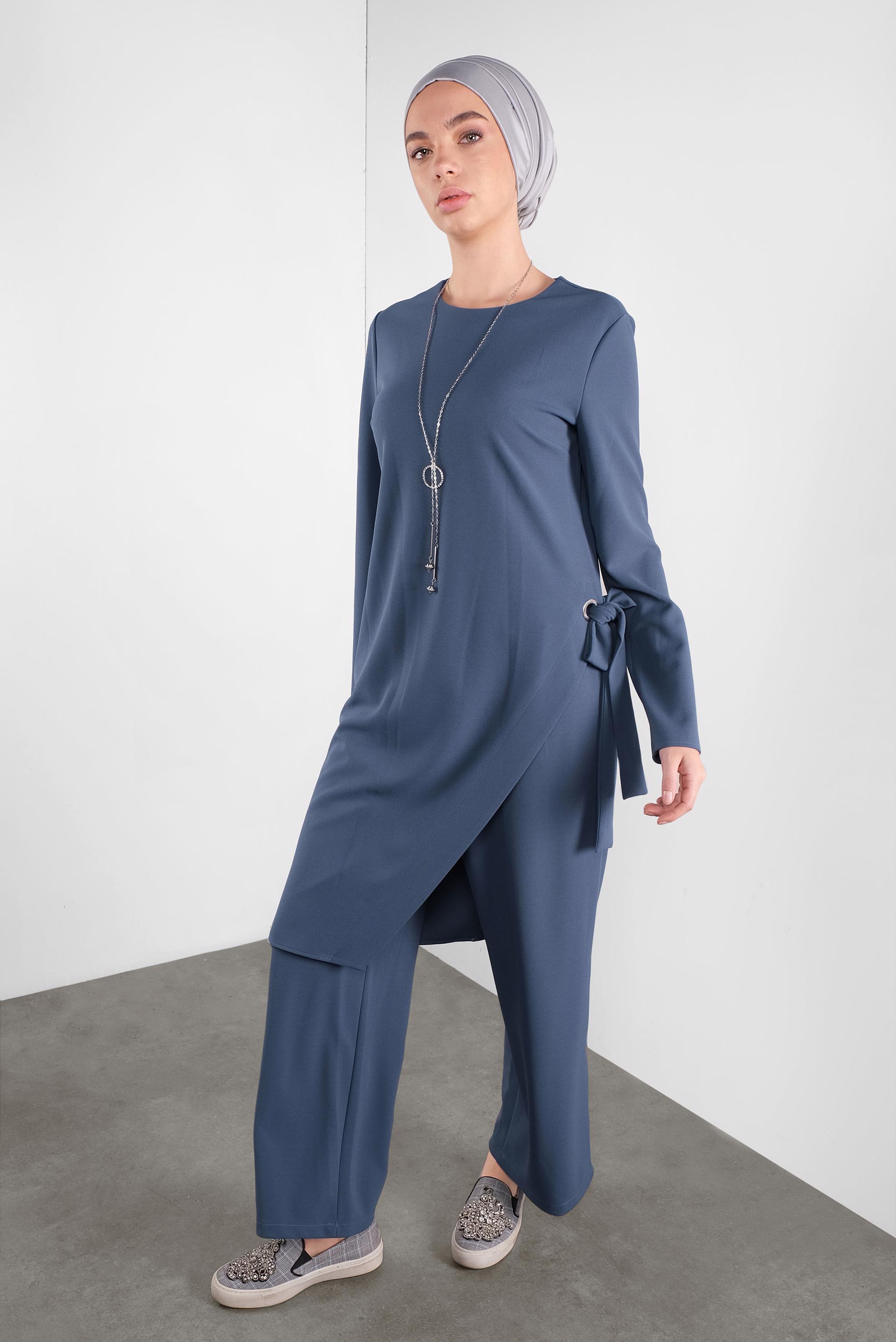 Tesettür giyim LACİVERT FİYONK DETAYLI İKİLİ TAKIM 41131