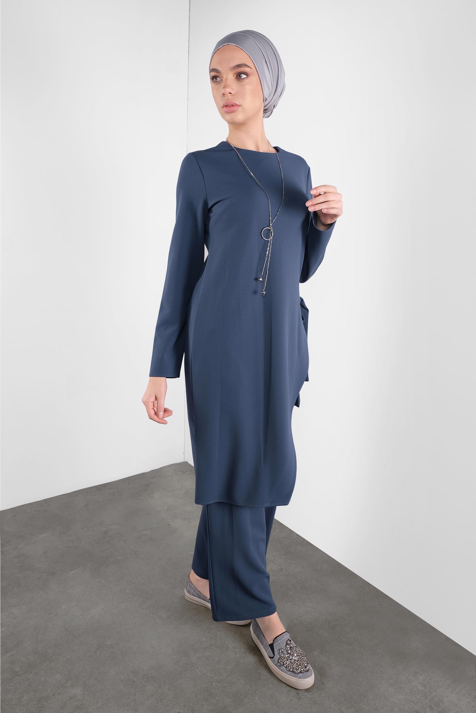 Tesettür giyim LACİVERT FİYONK DETAYLI İKİLİ TAKIM 41131