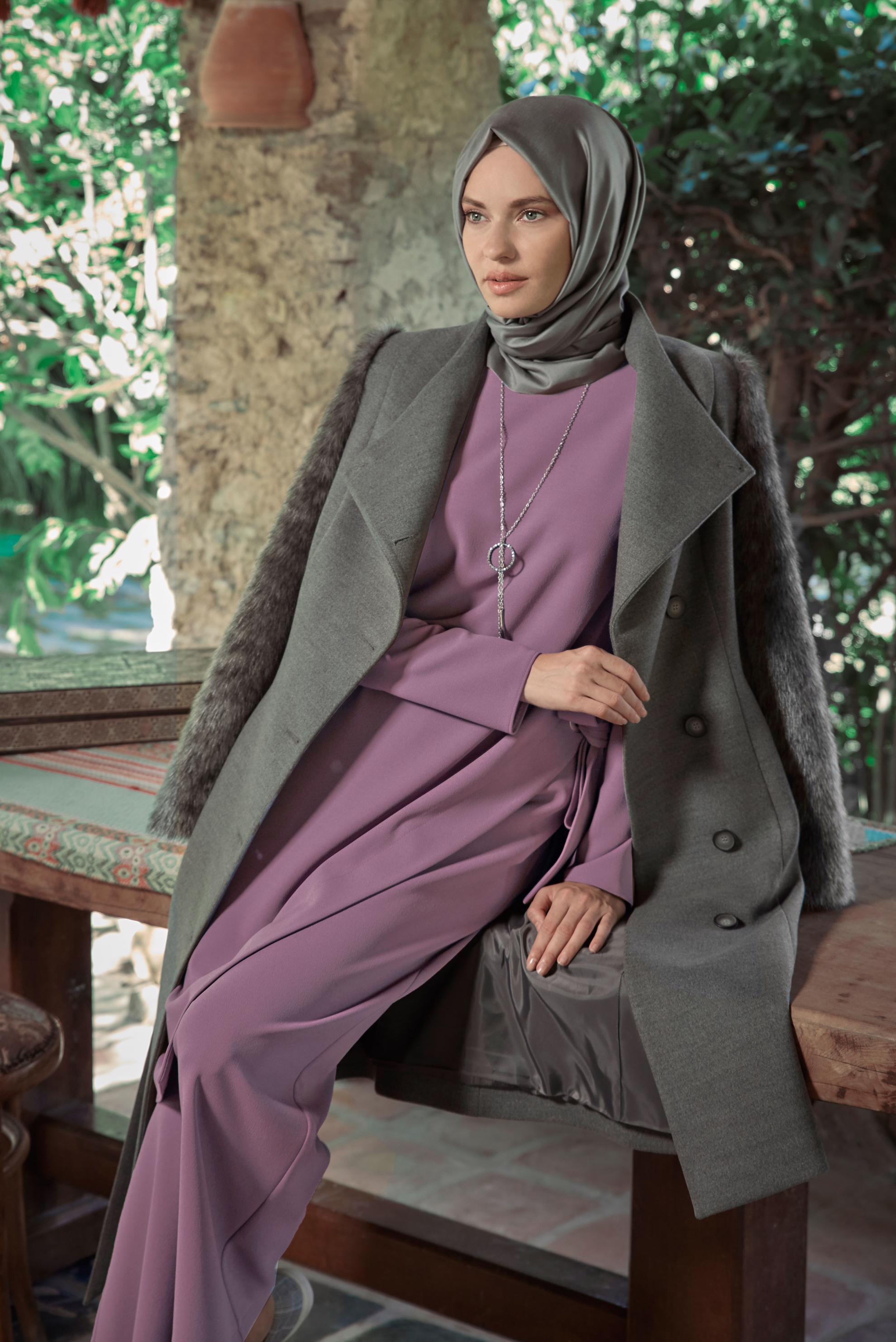 Tesettür giyim MOR FİYONK DETAYLI İKİLİ TAKIM 41131