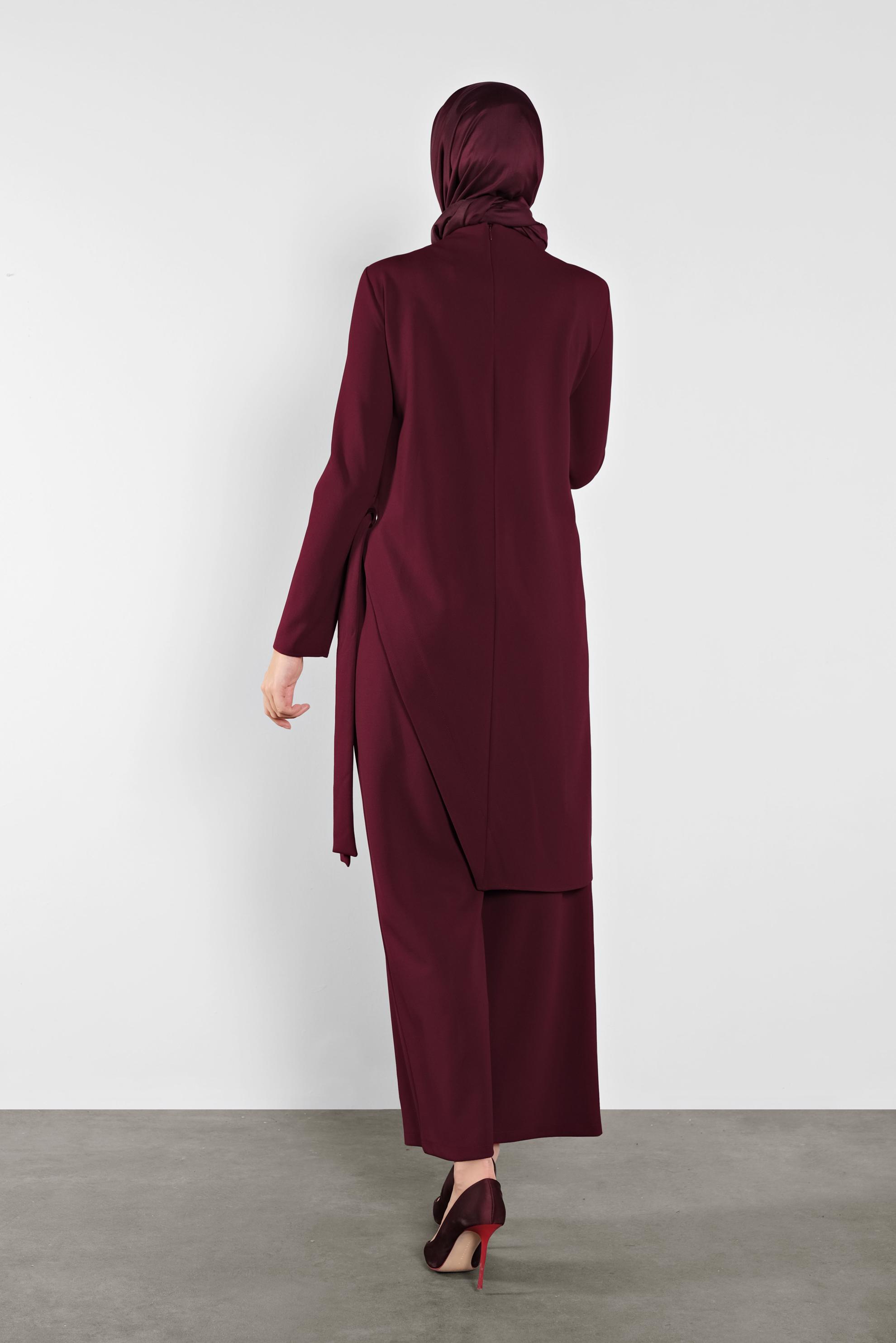 Tesettür giyim BORDO FİYONK DETAYLI İKİLİ TAKIM 41131